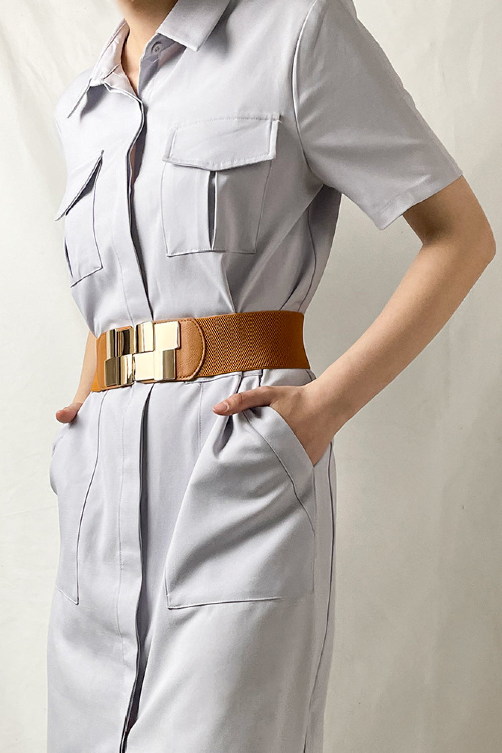 Buy Geometric Buckle Elastic Wide Belt by Faz