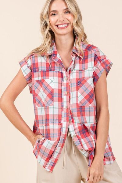 Mineral Wash Plaid Button Down Shirt