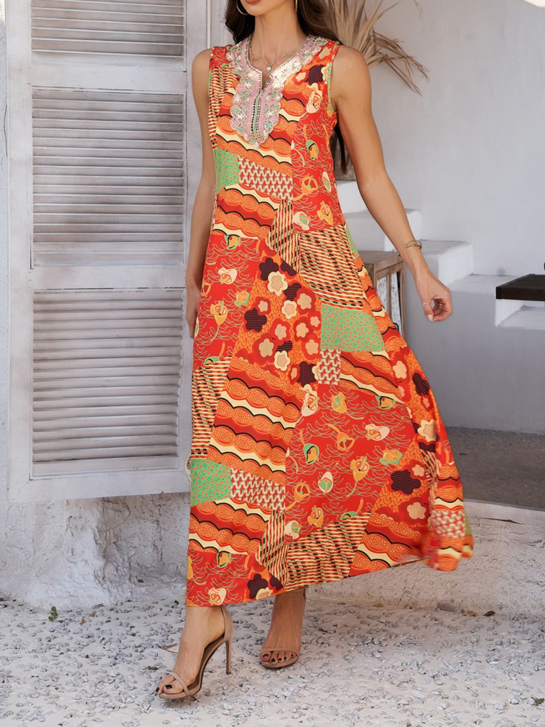 Buy Printed Sleeveless Maxi Dress by Faz