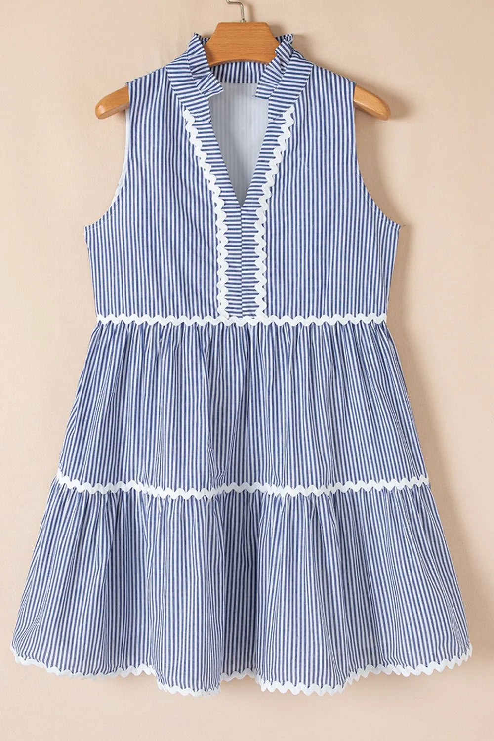 Buy Stripe Sleeveless Notched Ric Rac Mini Dress by Faz