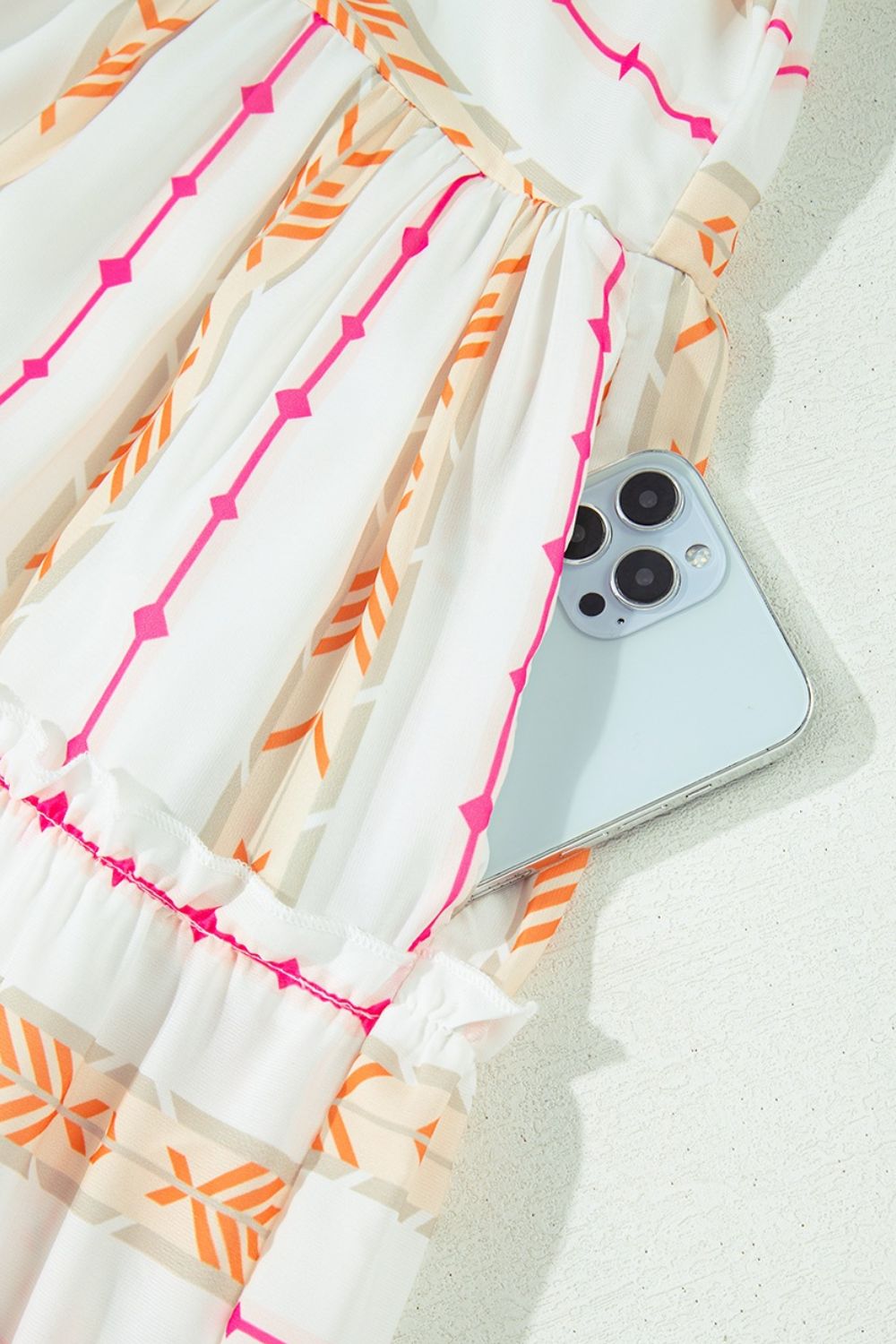 Buy Printed Ruffled Notched Loose Dress by Faz