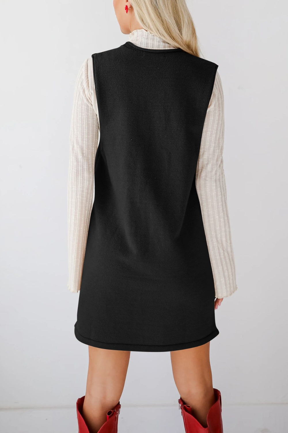 Buy Pocketed V-Neck Mini Sweater Overall Dress by Faz