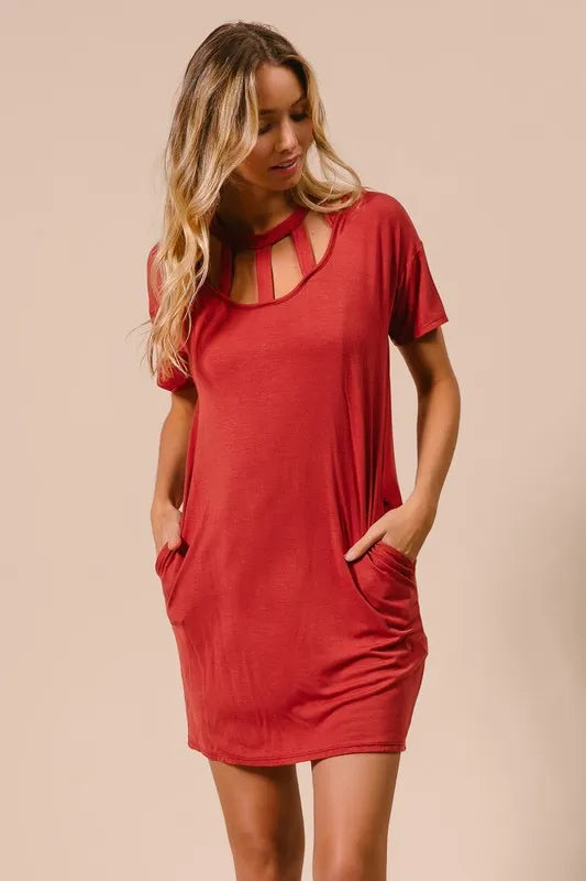 Buy Front Cutout Mini Tee Dress with Pockets by Faz