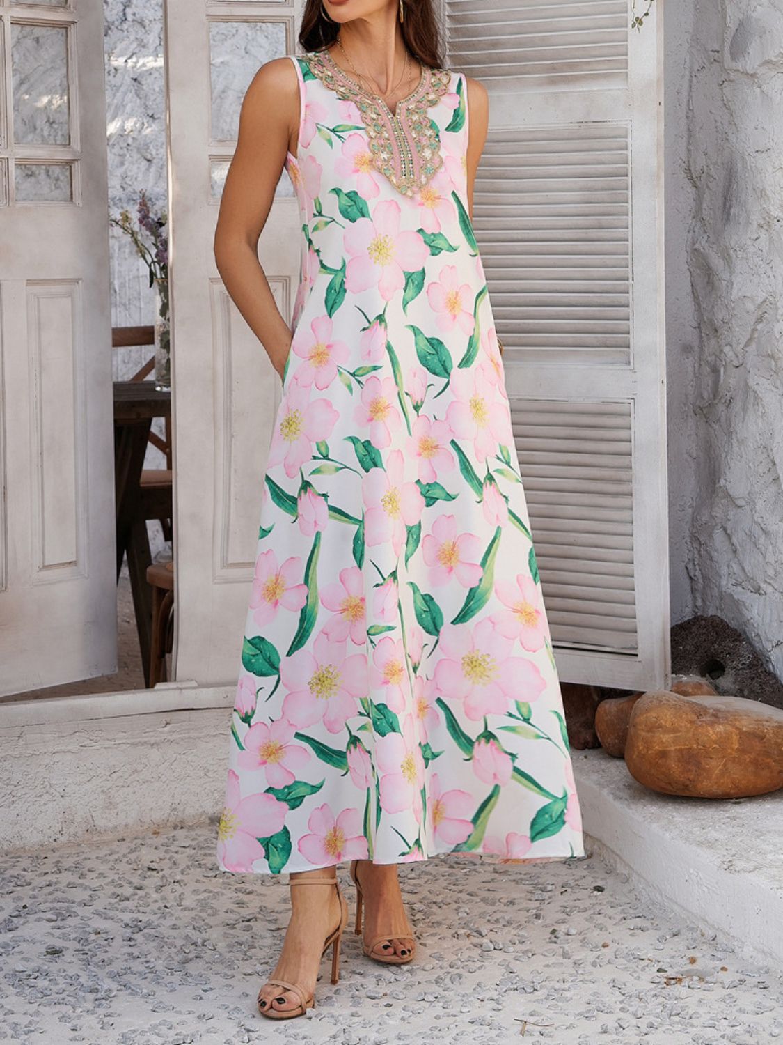 Buy Printed Sleeveless Maxi Dress by Faz