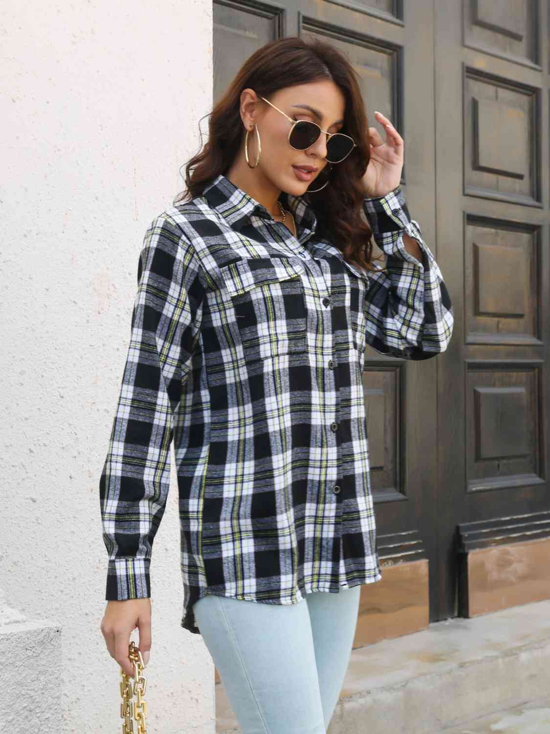 Buy Plaid Collared Neck Buttoned Shirt with Pockets by B&S