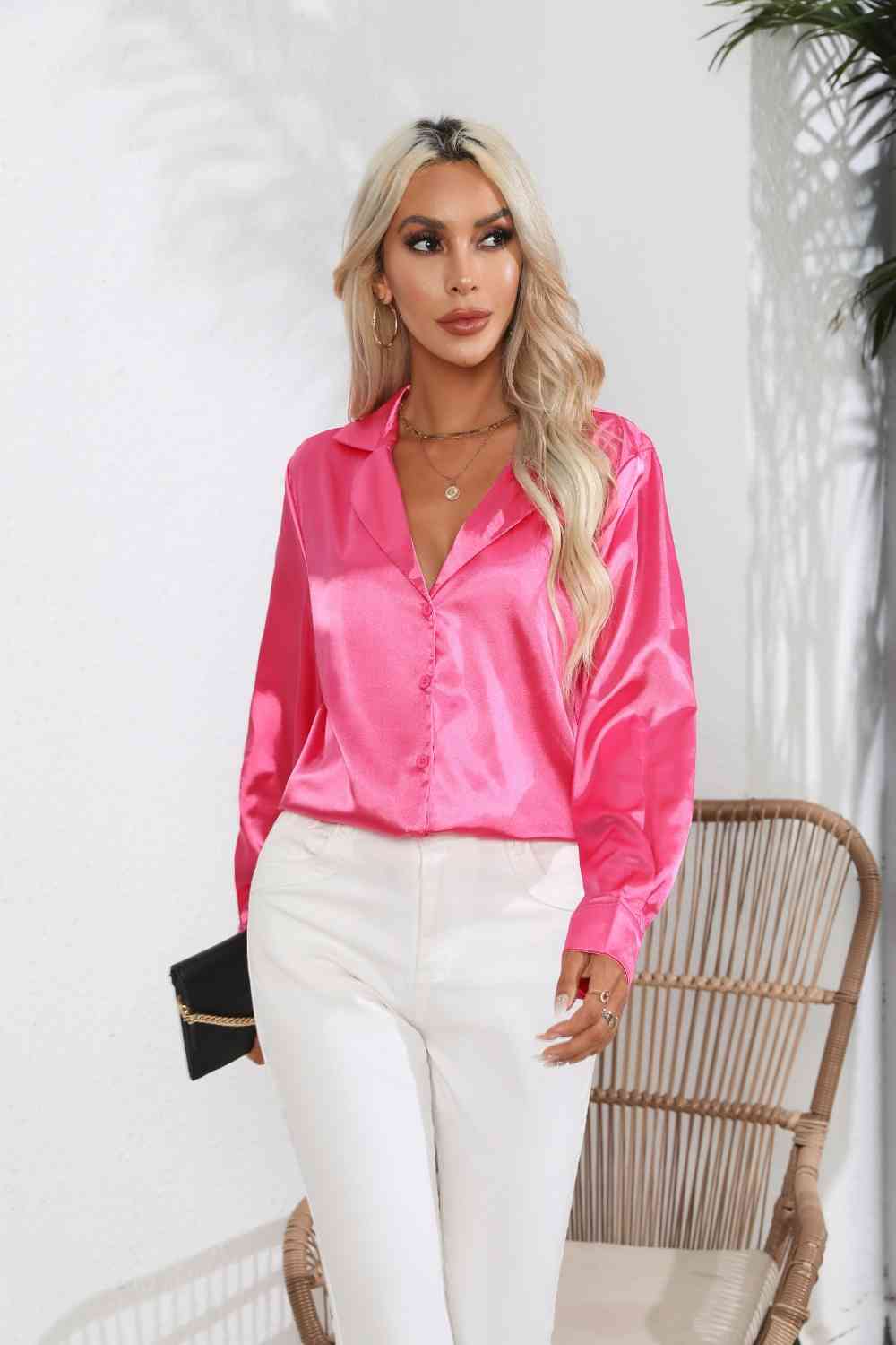 Buy Lapel Collar Button Up Long Sleeve Shirt by B&S