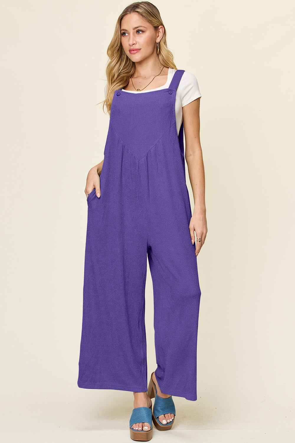 Buy Full Size Texture Sleeveless Wide Leg Overall by Faz