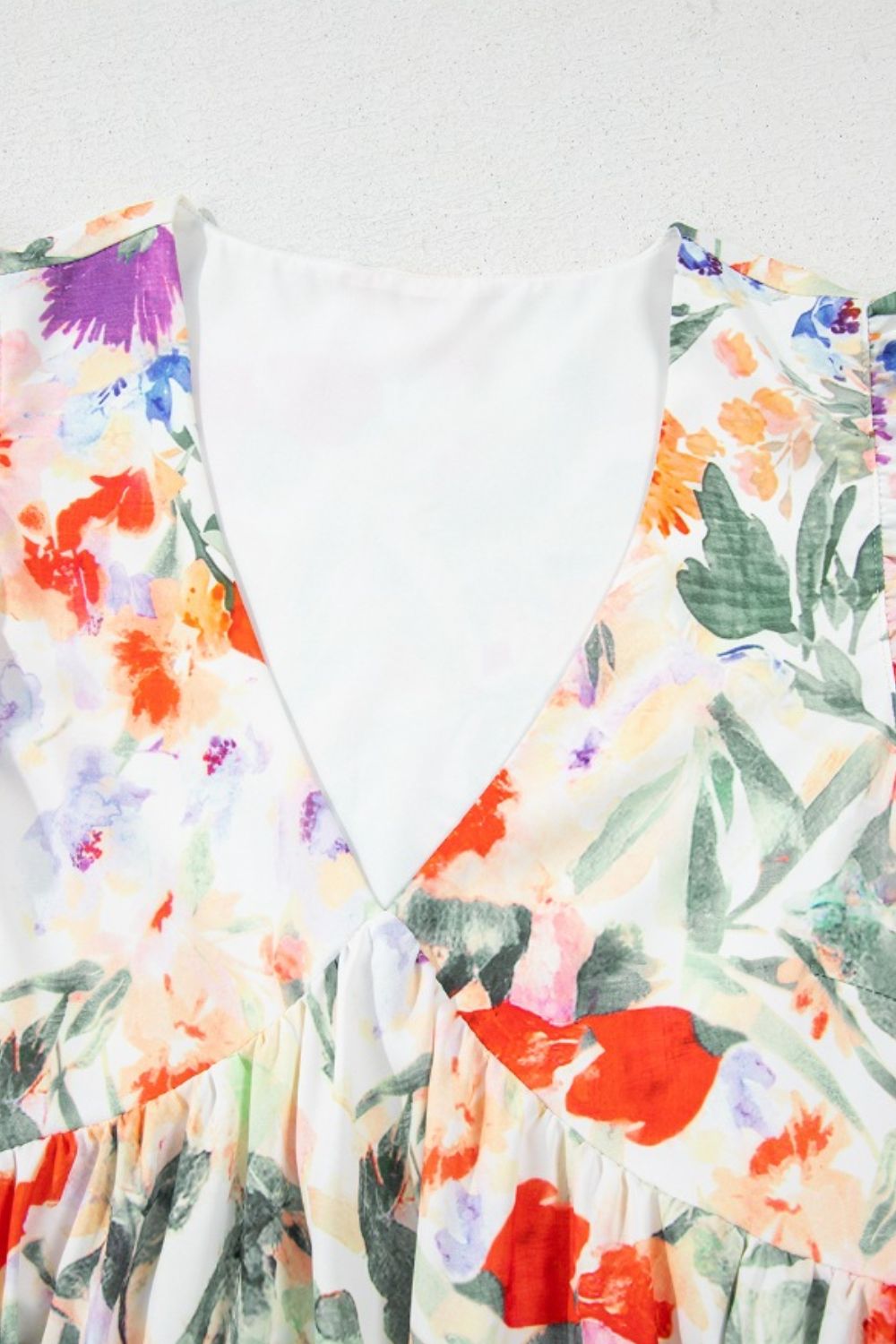 Buy Floral Double Ruffle Sleeve V Neck Mini Dress by Faz