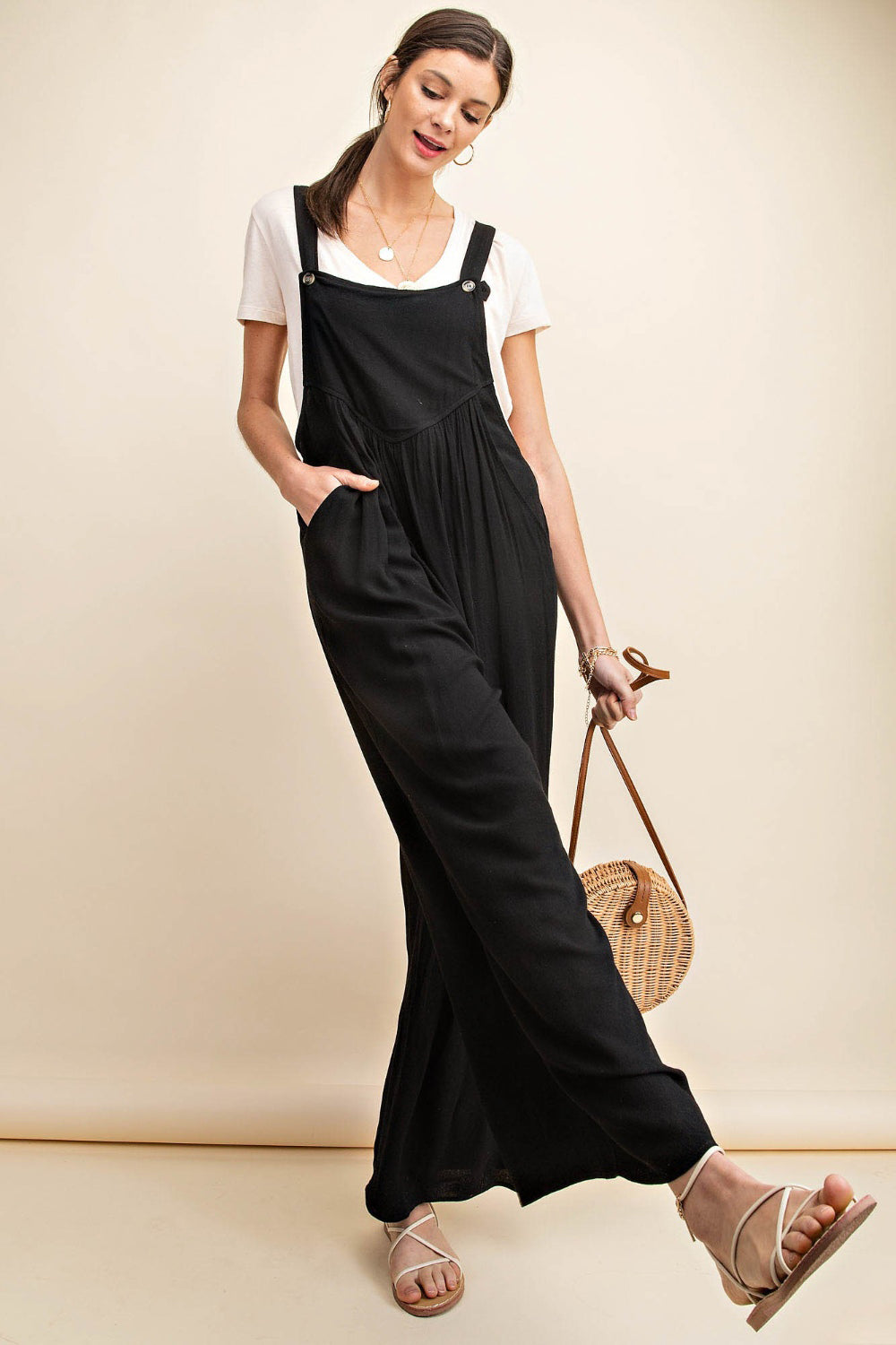 Buy Full Size Sleeveless Ruched Wide Leg Overalls by Faz
