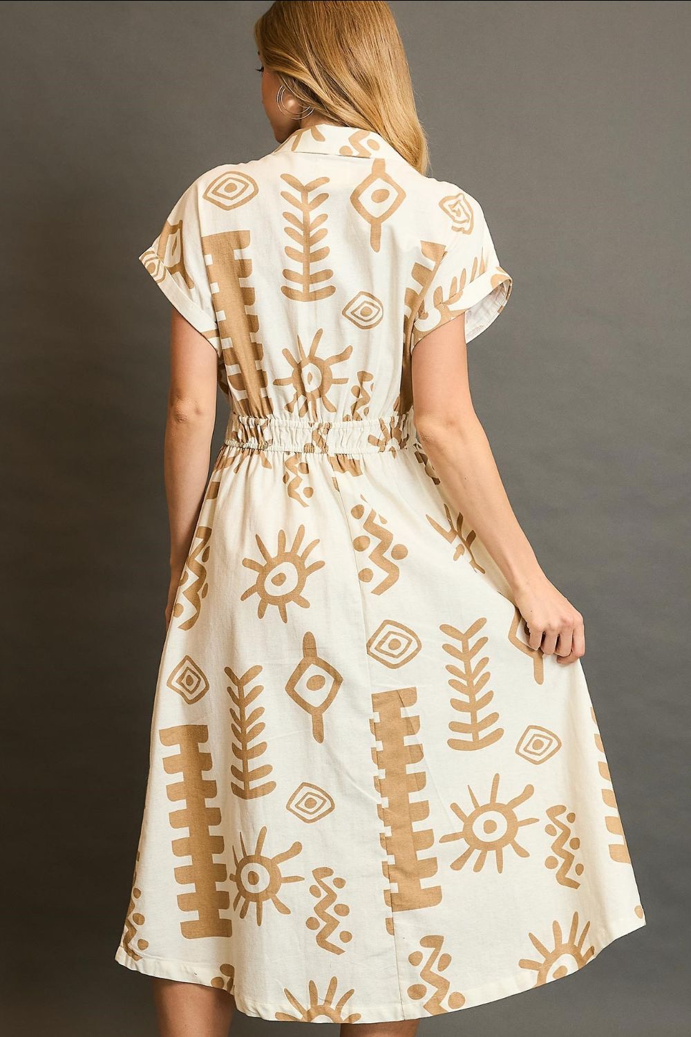 Buy Full Size Abstract Print Elastic Waist Midi Dress Plus Size by Faz