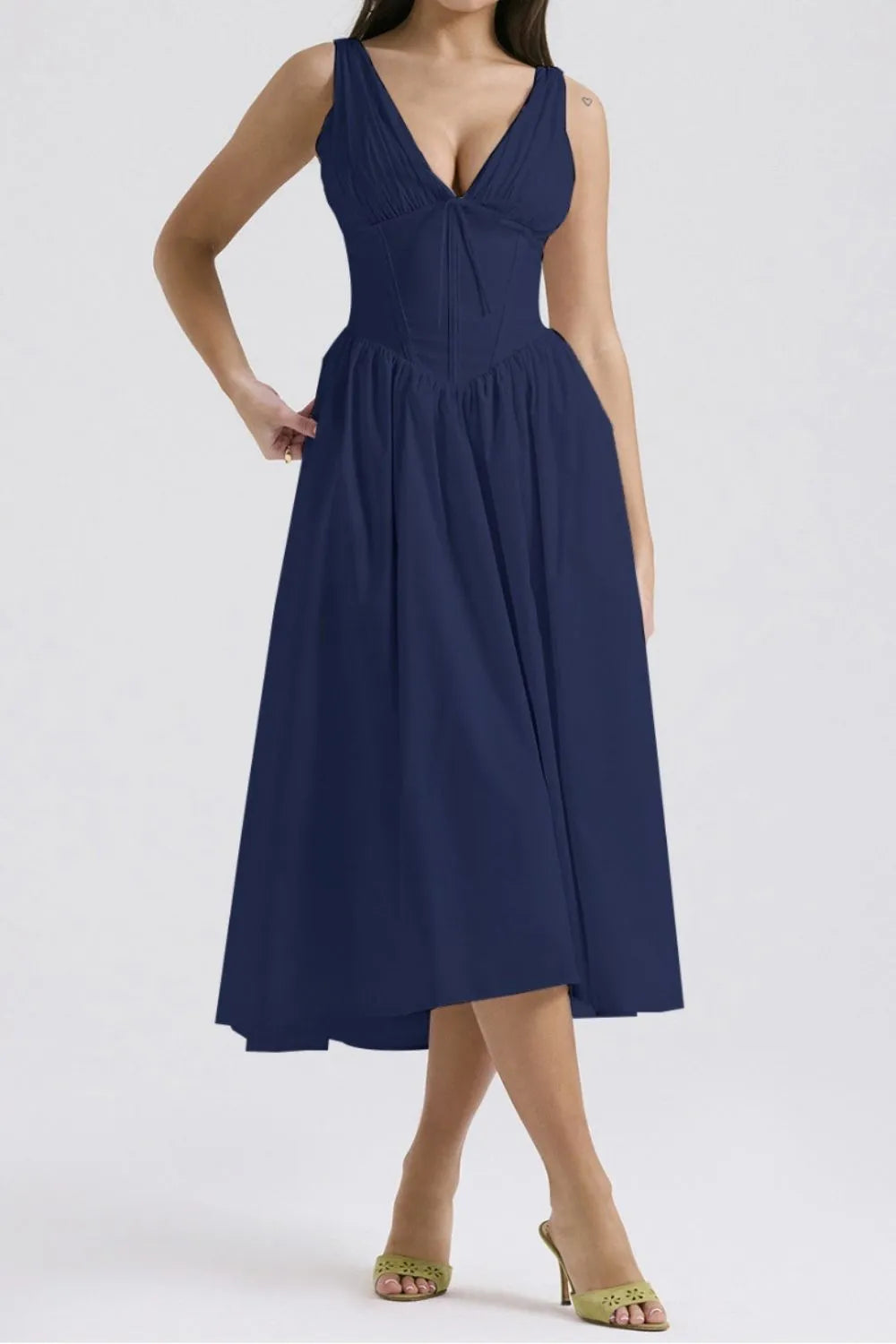 Buy Ruched V-Neck Sleeveless Dress with Pockets by Faz