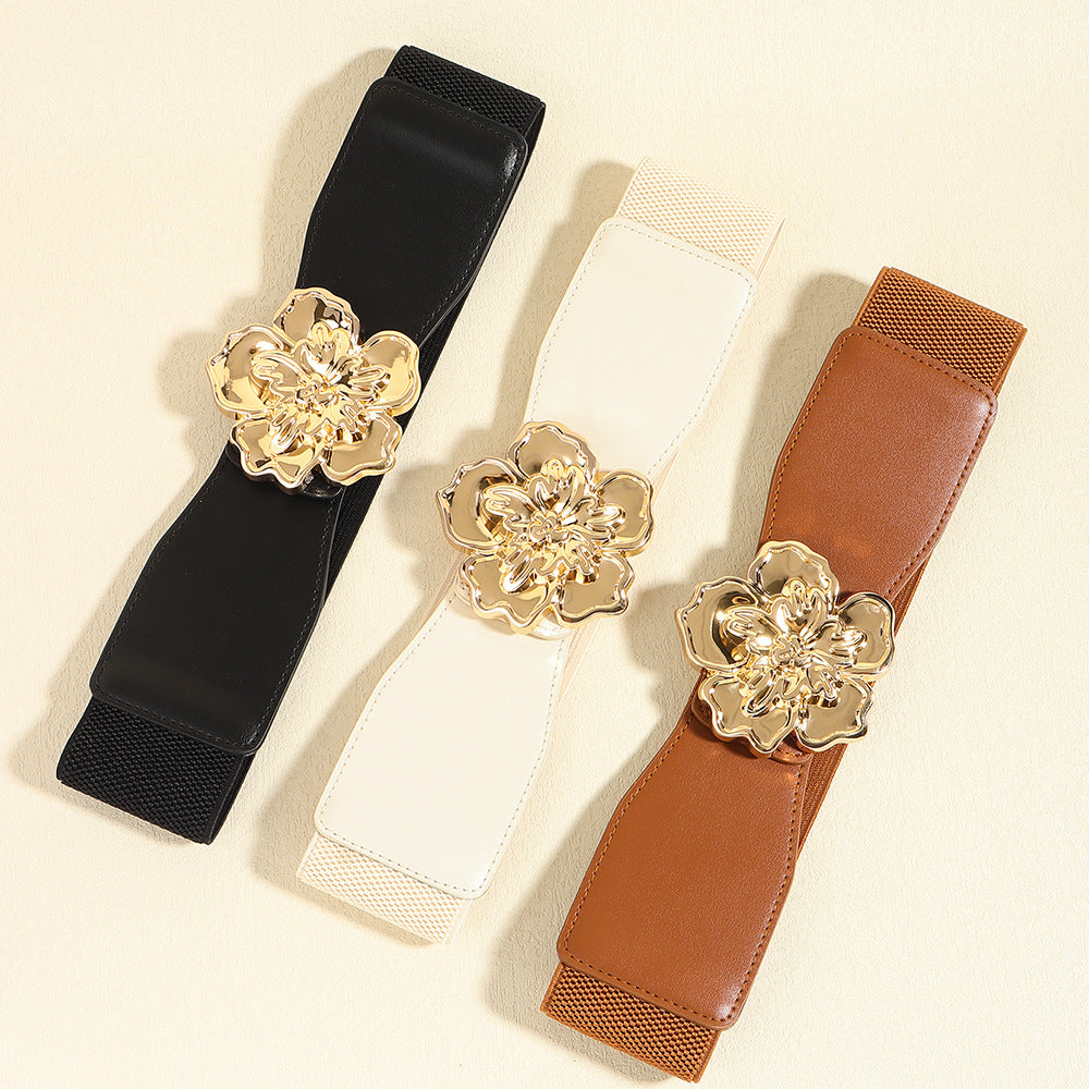 Buy Flower Alloy Buckle Elastic Belt by Faz