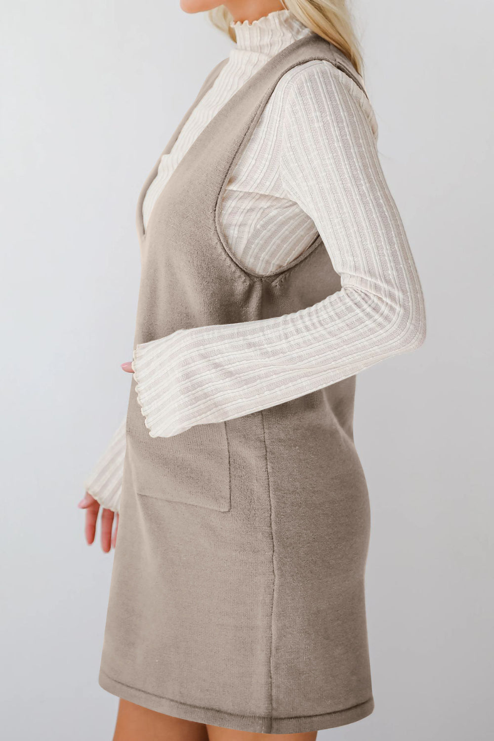 Buy Pocketed V-Neck Mini Sweater Overall Dress by Faz