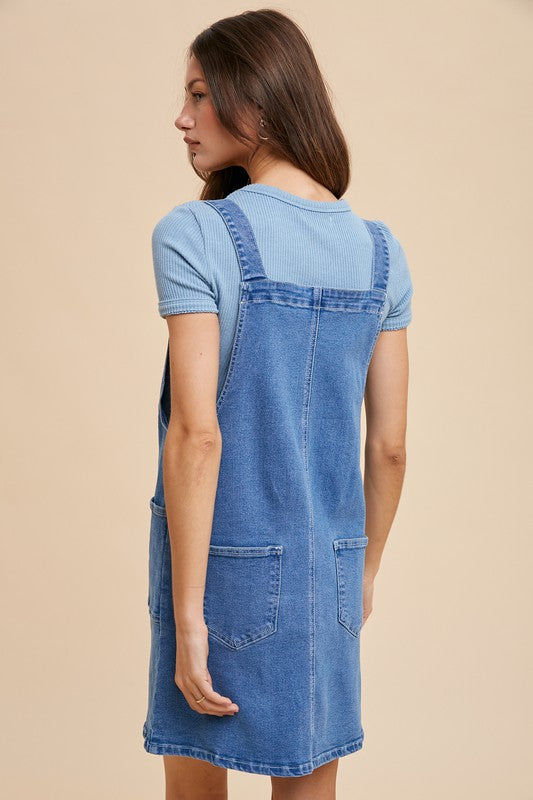 Buy Wide Strap Denim Overall Dress with Pockets by Faz