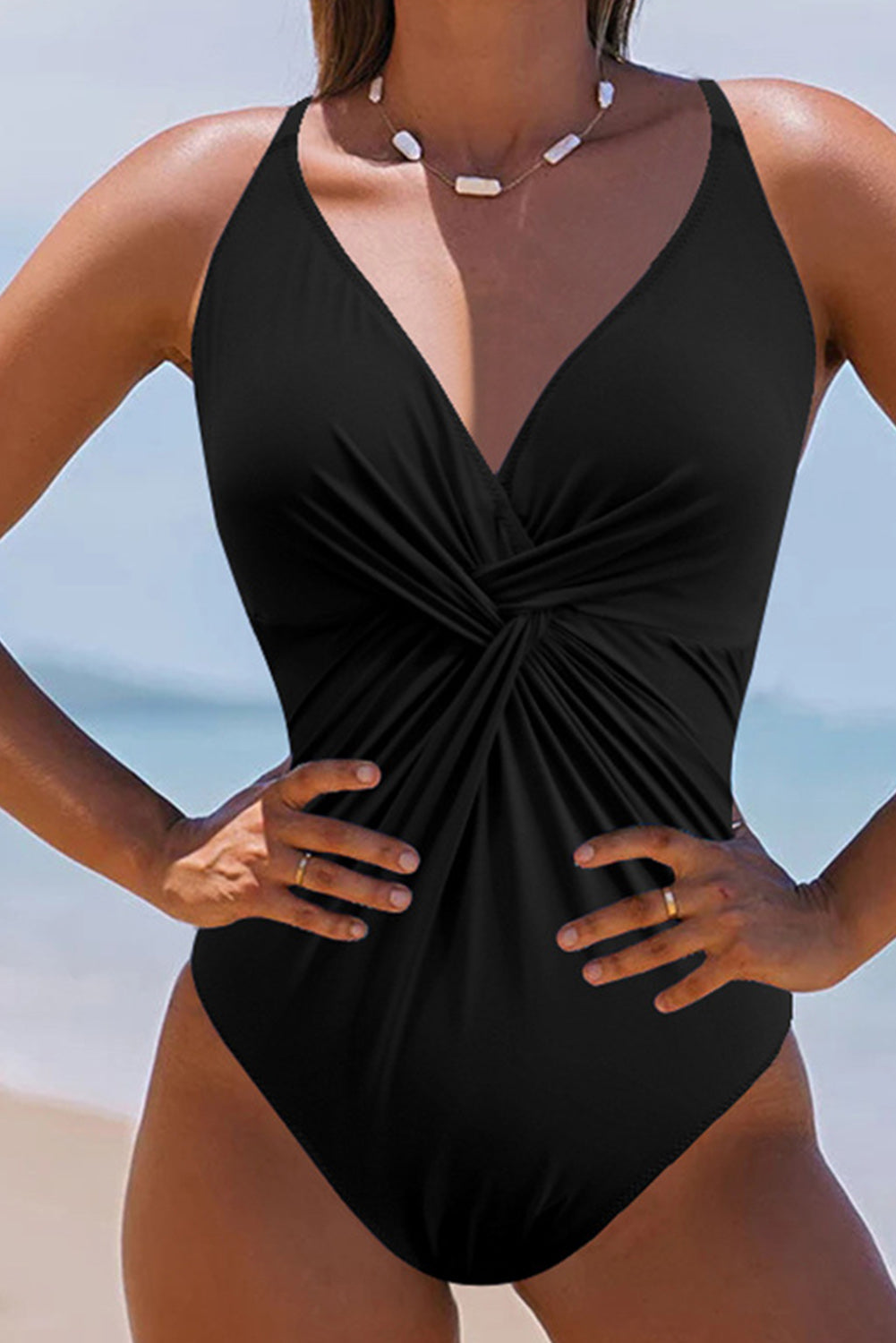 Buy Twisted Crisscross V-Neck One-Piece Swimwear by Faz