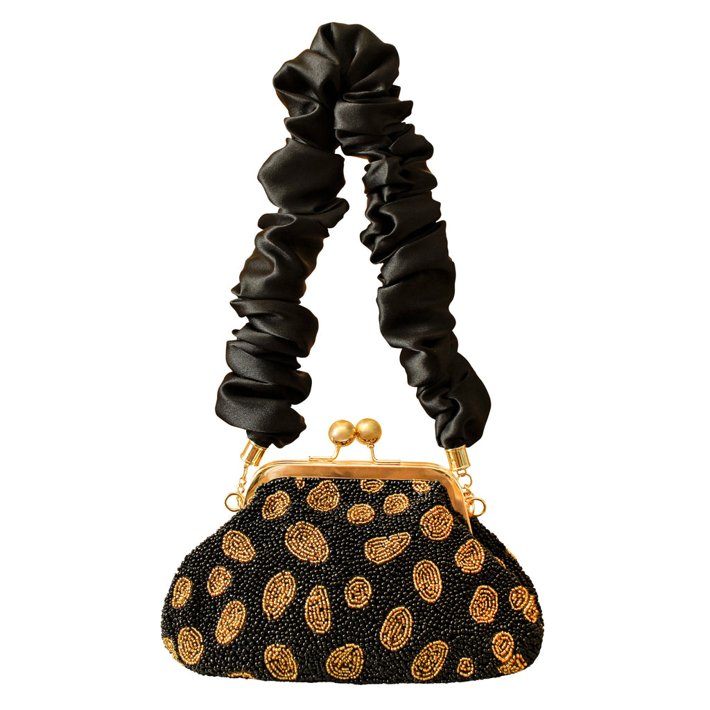 The Arnoldi Black Gold Hand-Beaded Clutch in Black & Gold