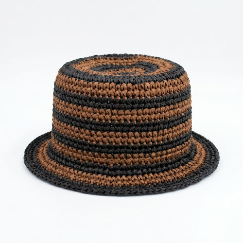 Brigitte Handwoven Raffia Sun Hat in Brown and Black