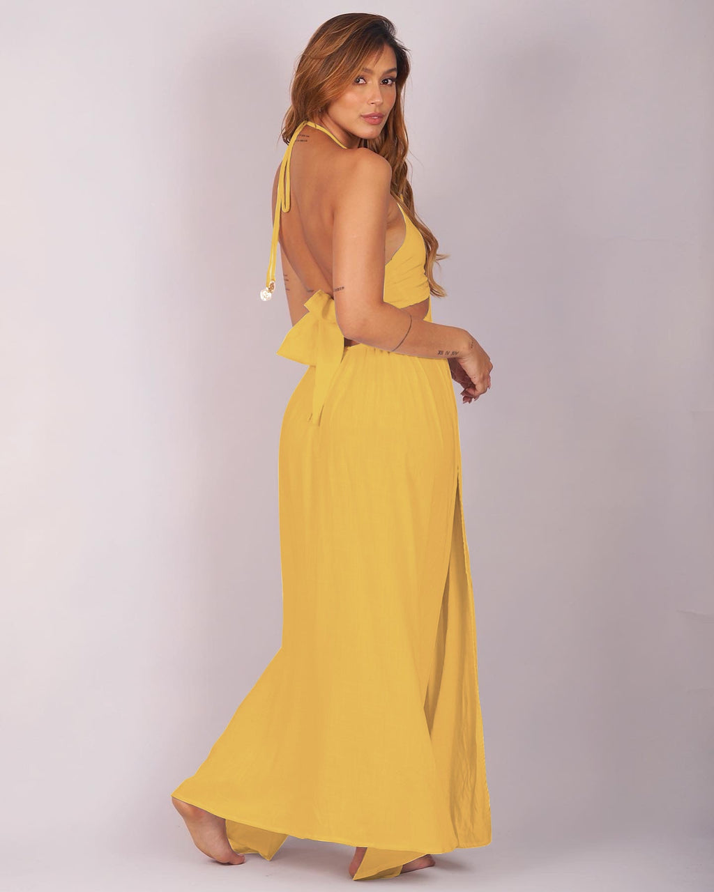 Buy Santorini Dress Mustard by Lonarc Endless Summer