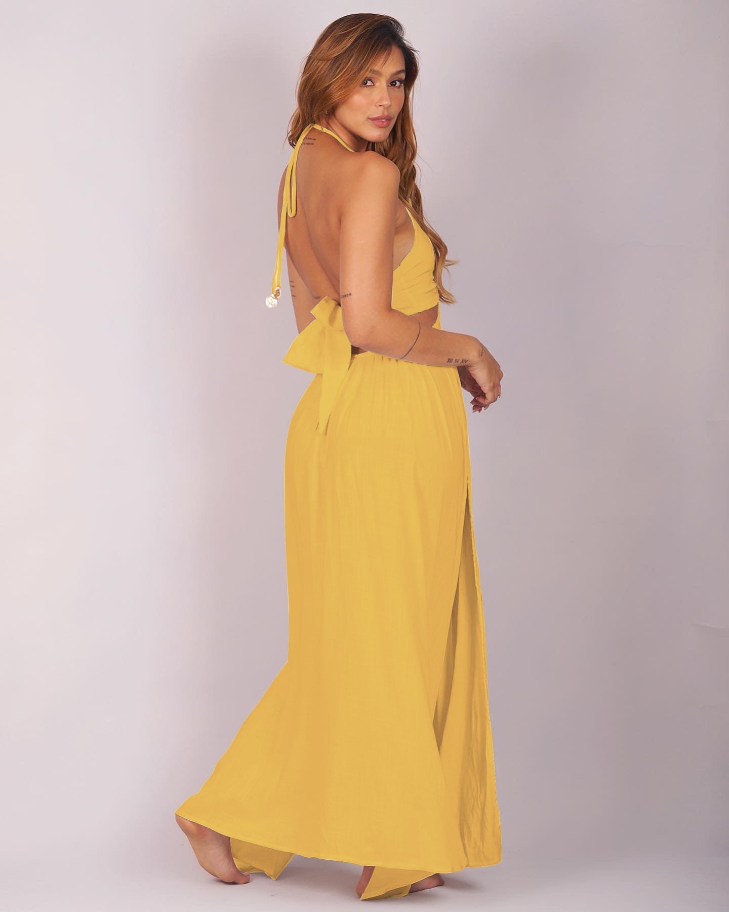 Buy Santorini Dress Mustard by Lonarc Endless Summer