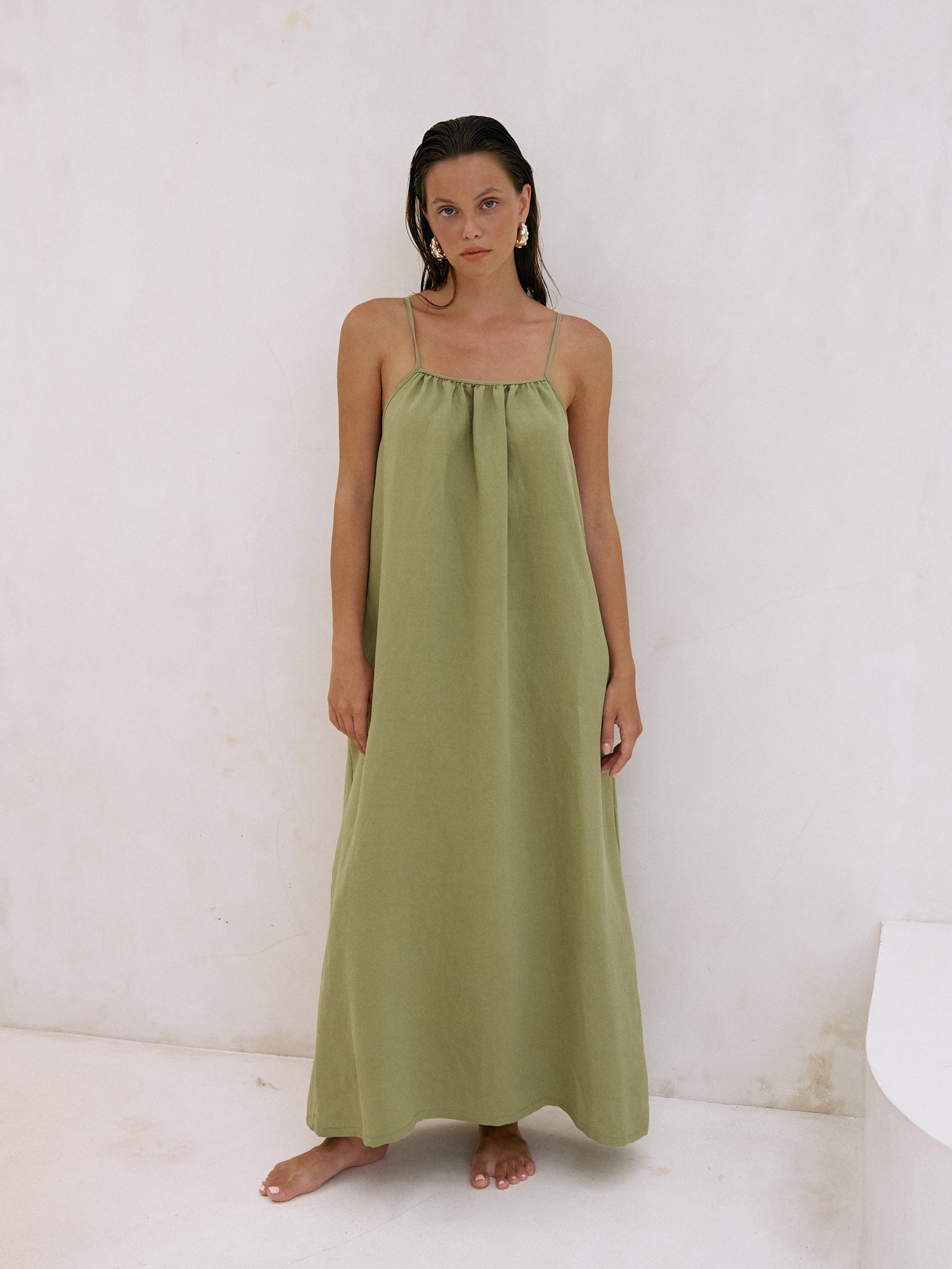 Bliss Flow Maxi Dress - Khaki Green