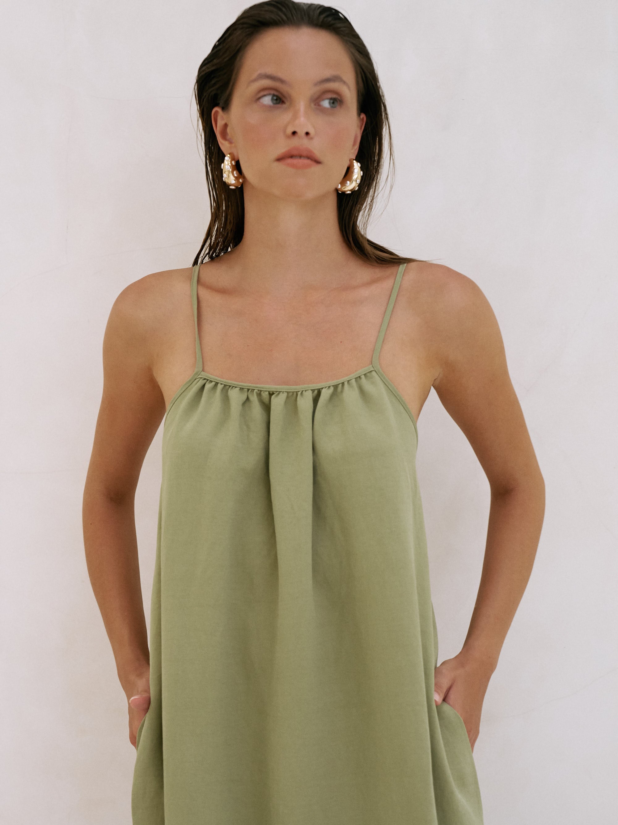 Buy Bliss Flow Maxi Dress - Khaki Green by The Handloom
