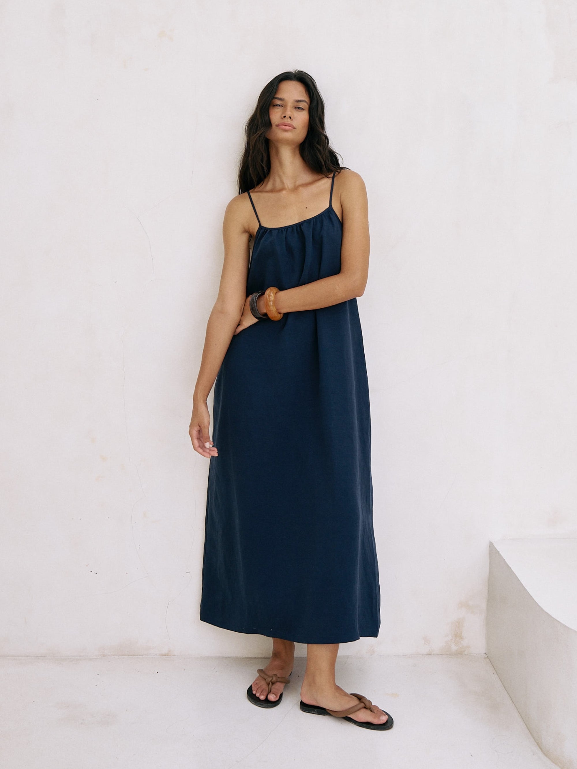 Buy Bliss Flow Maxi Dress - Navy by The Handloom