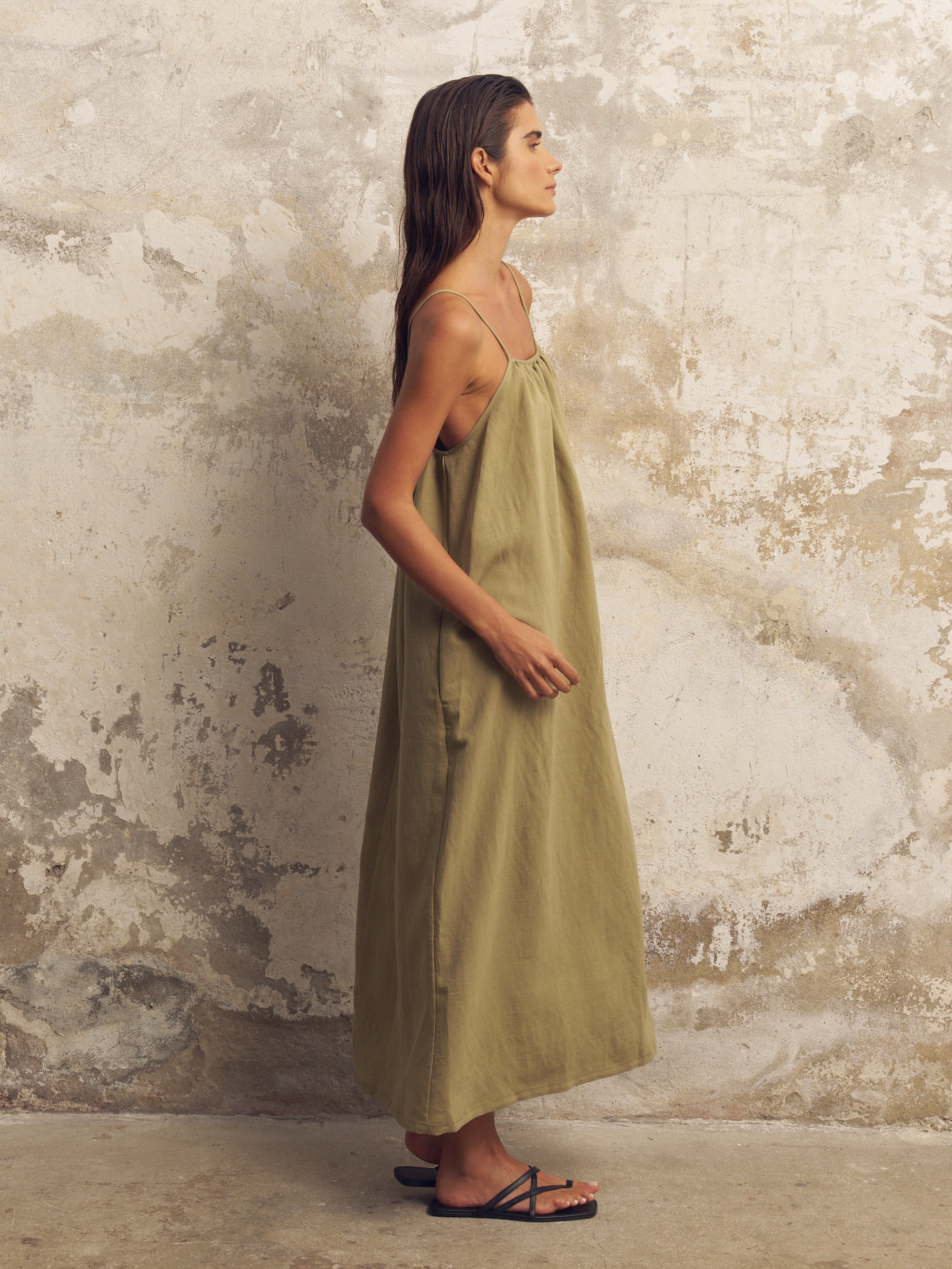 Buy Bliss Flow Maxi Dress - Khaki Green by The Handloom