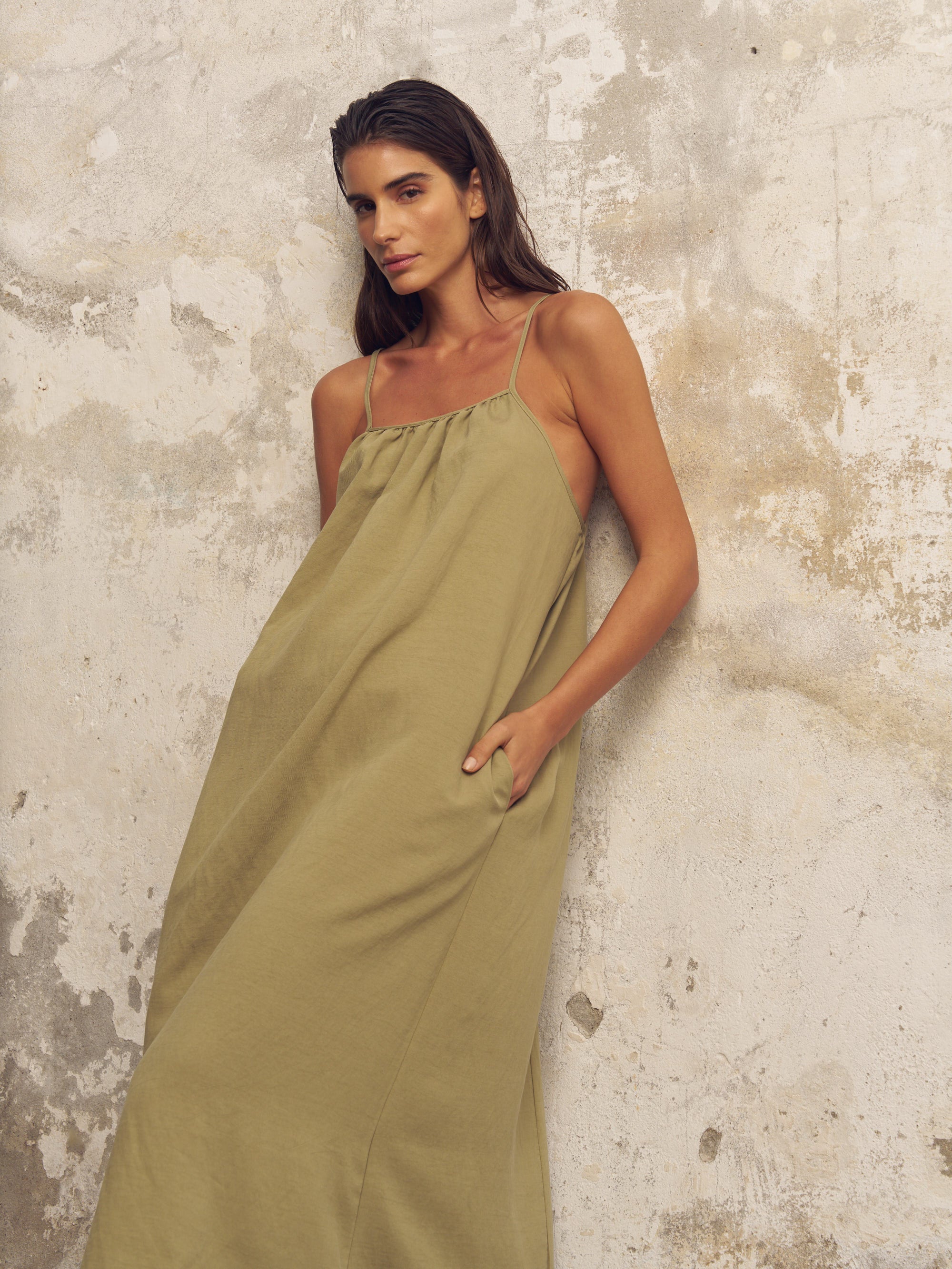 Buy Bliss Flow Maxi Dress - Khaki Green by The Handloom