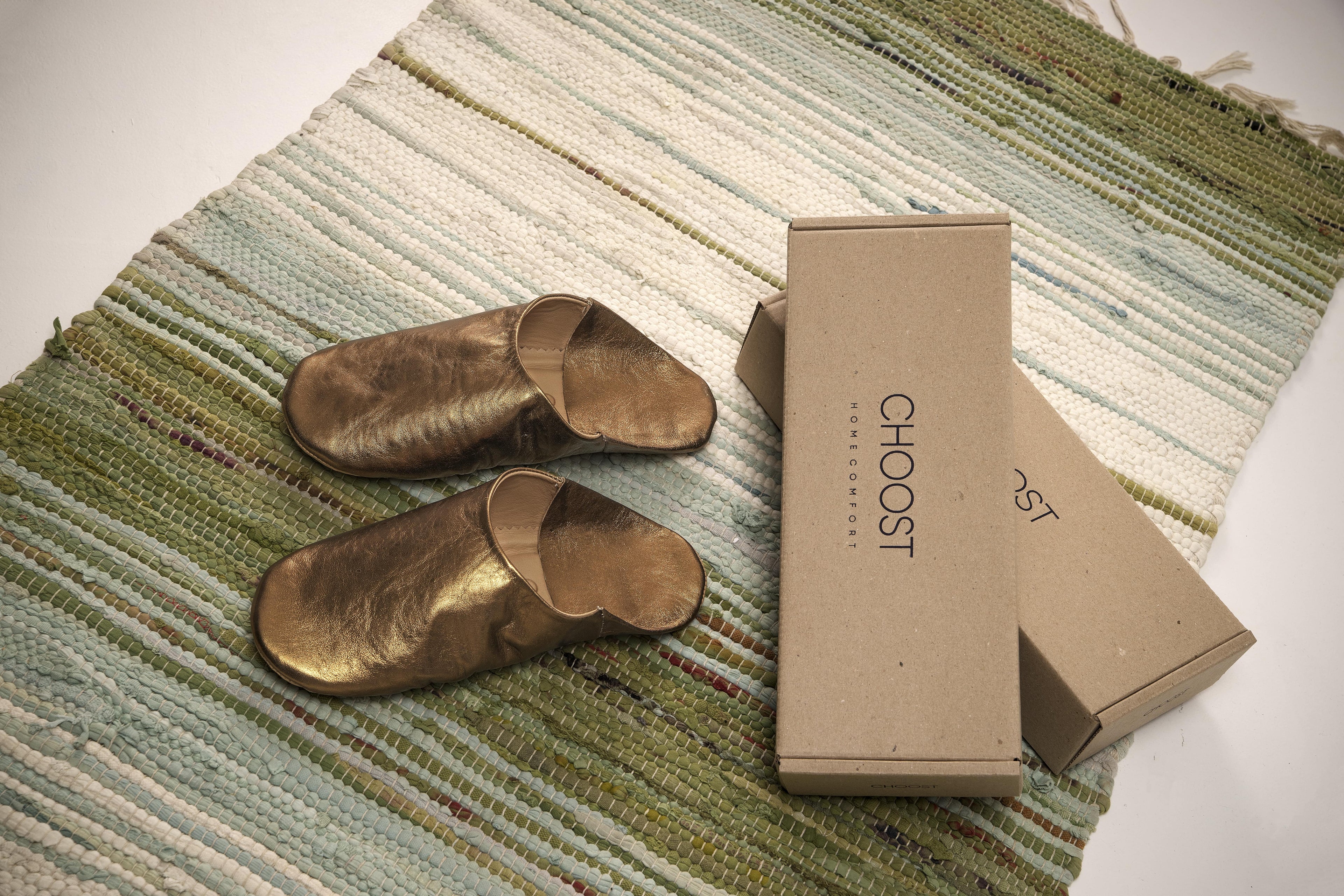 Buy Bronze Glamour - Leather Slippers by Choost