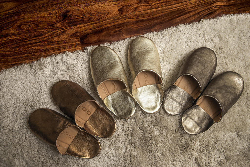 Buy Bronze Glamour - Leather Slippers by Choost