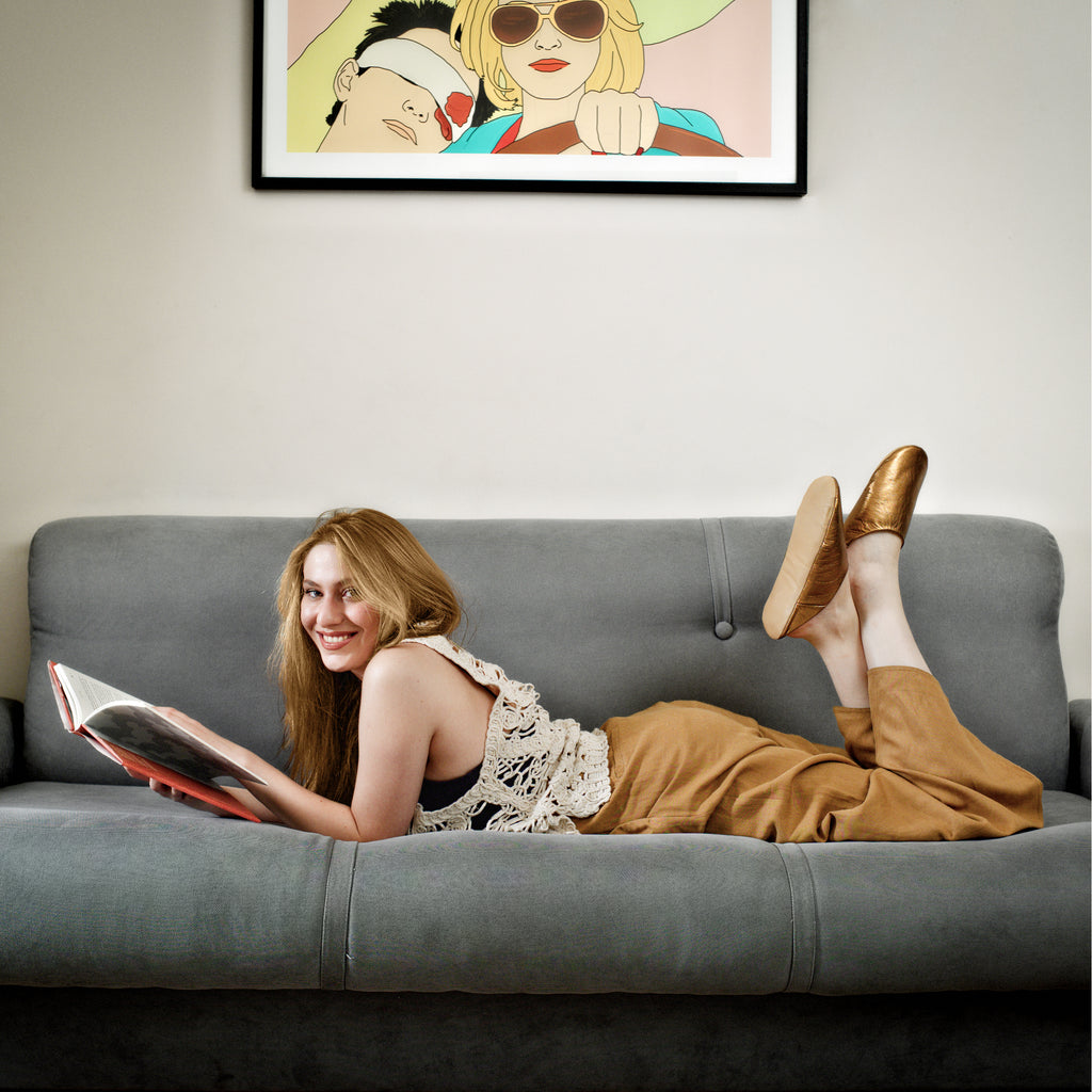 Buy Bronze Glamour - Leather Slippers by Choost