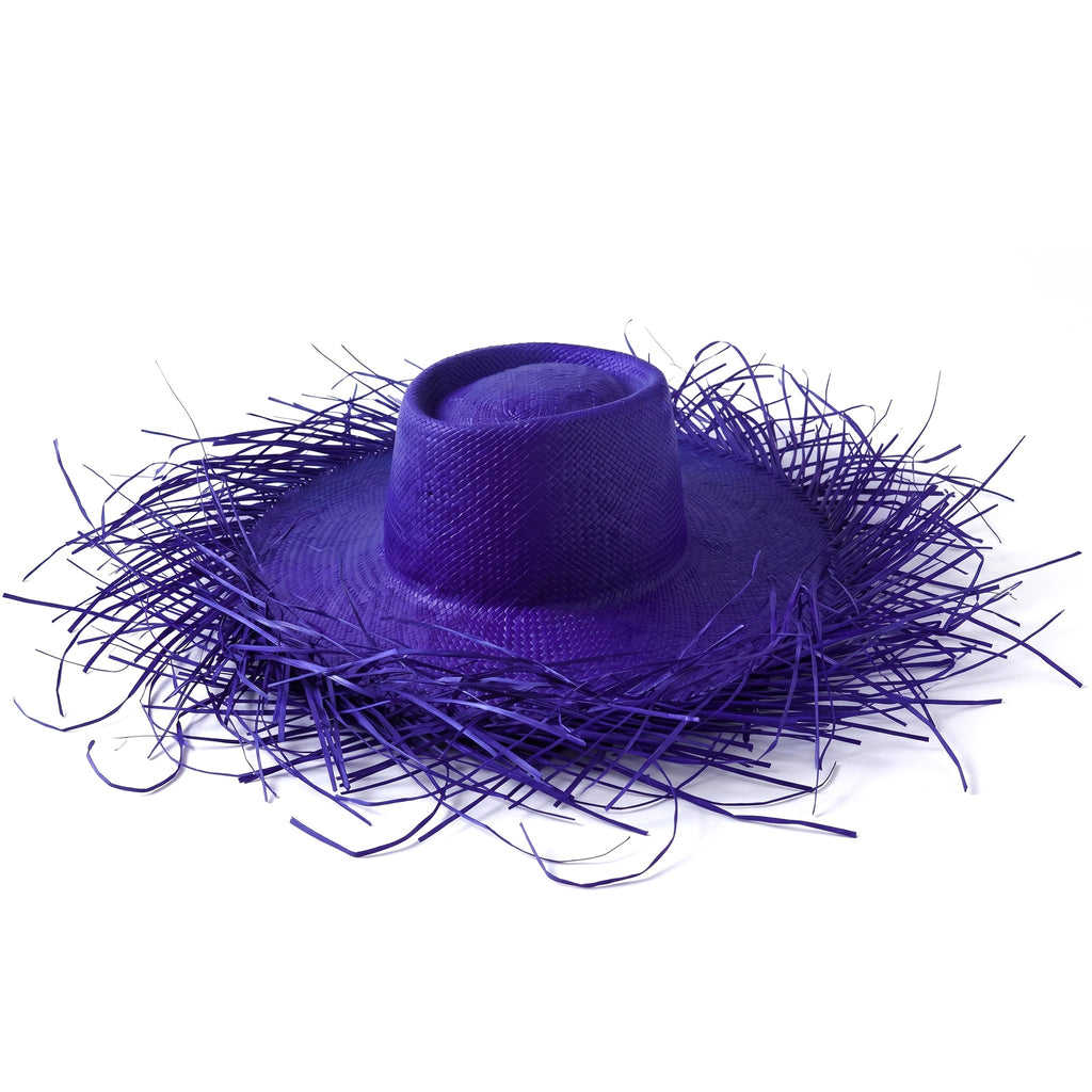 The Catalina Frayed Straw Sun Hat in Azure Blue