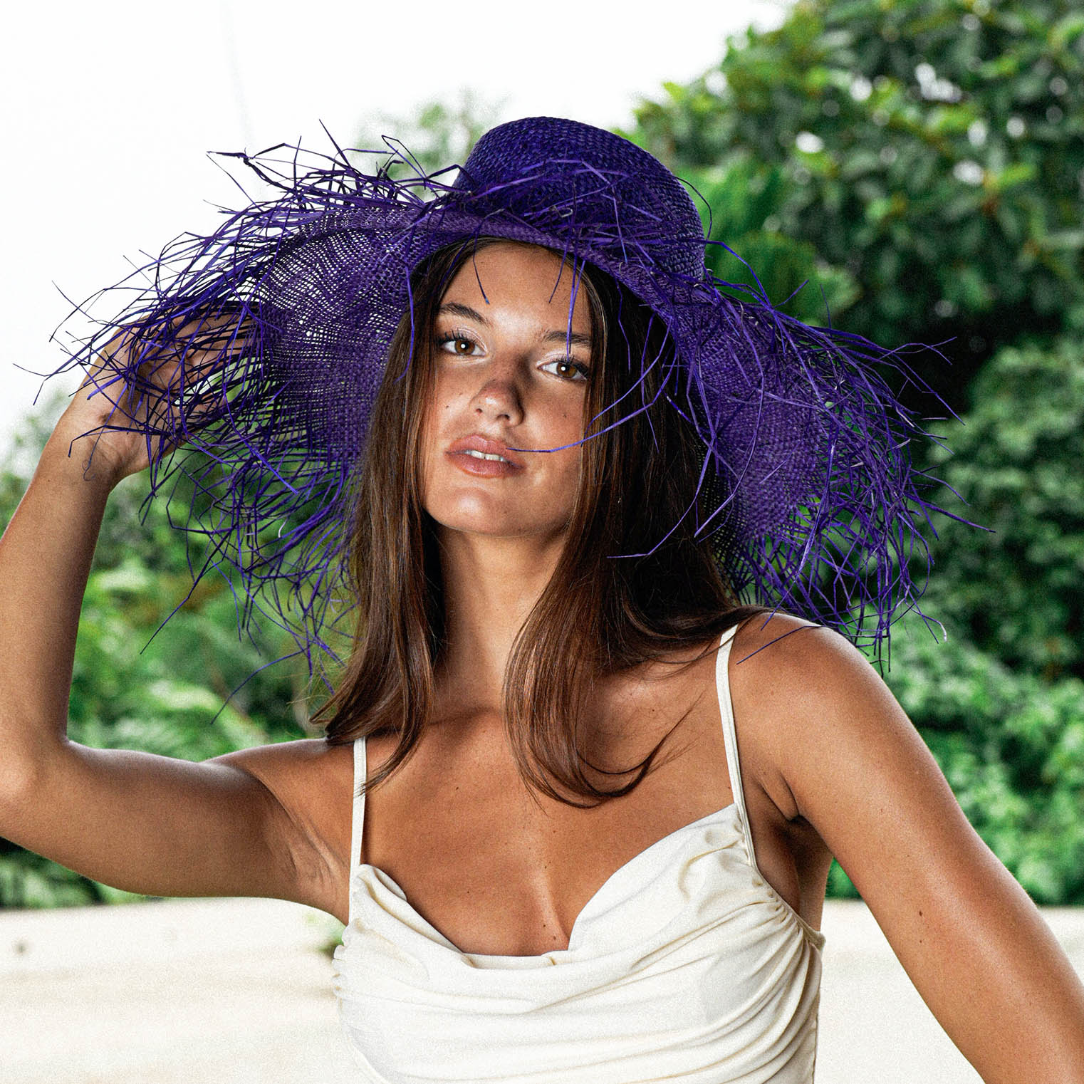 The Catalina Frayed Straw Sun Hat in Azure Blue