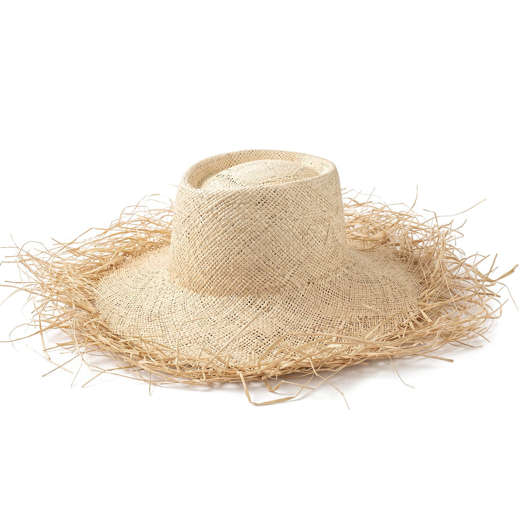 The Catalina Frayed Straw Sun Hat in Black