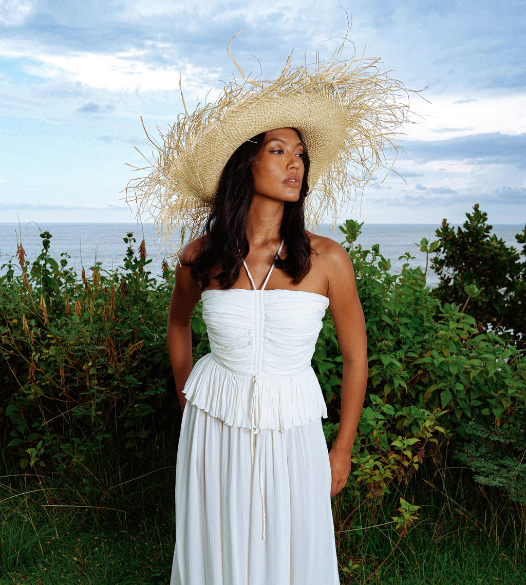 The Catalina Frayed Straw Sun Hat in Black