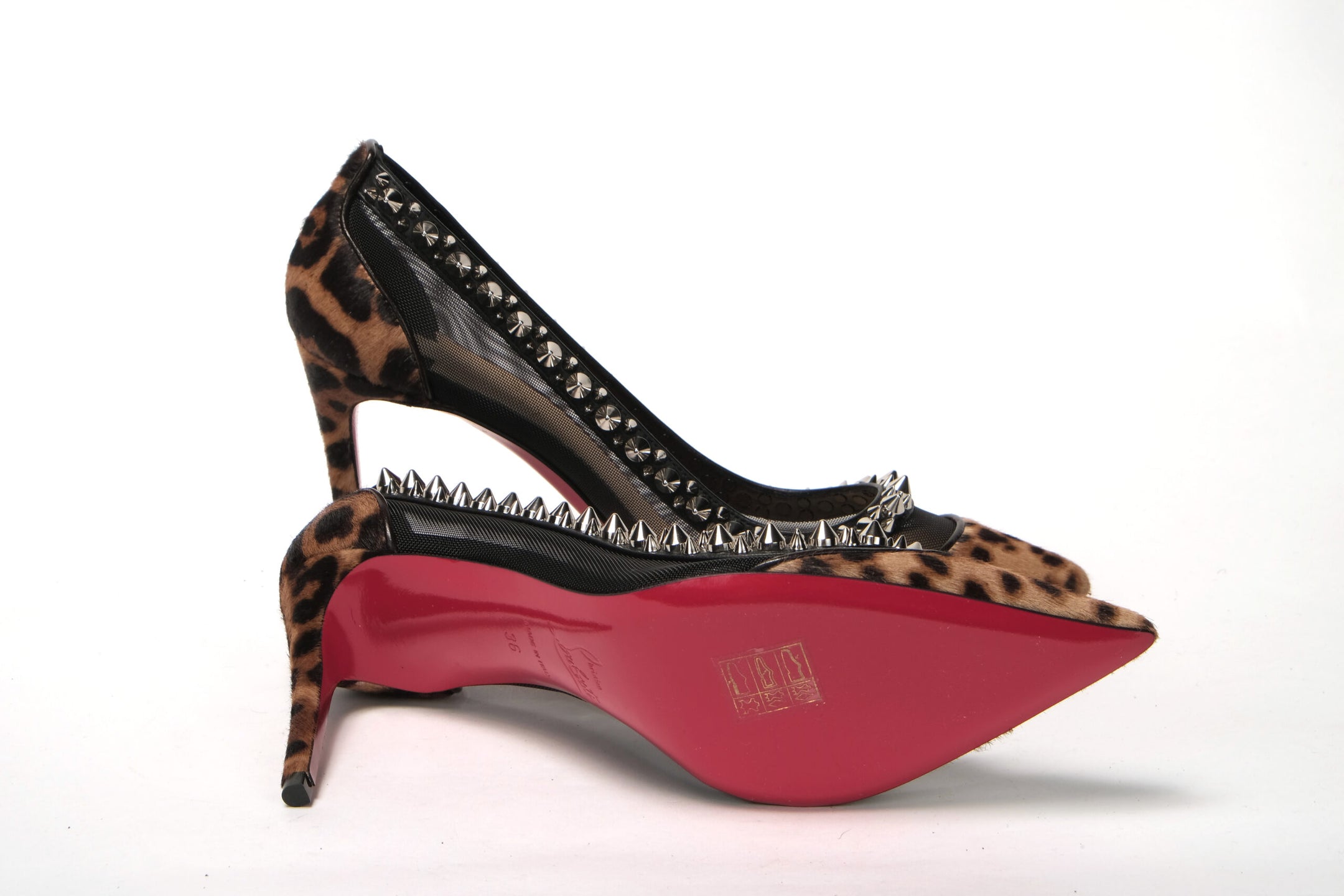 Brown Silver Leopard  Nappa And Mesh Studded High Heels Pumps