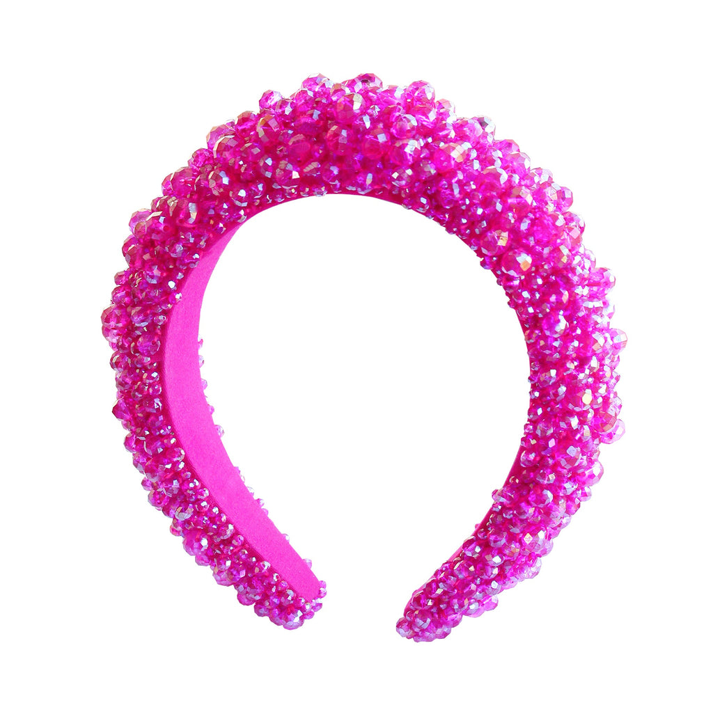 CROWN Glass Crystal Beads Headband in Shocking Pink