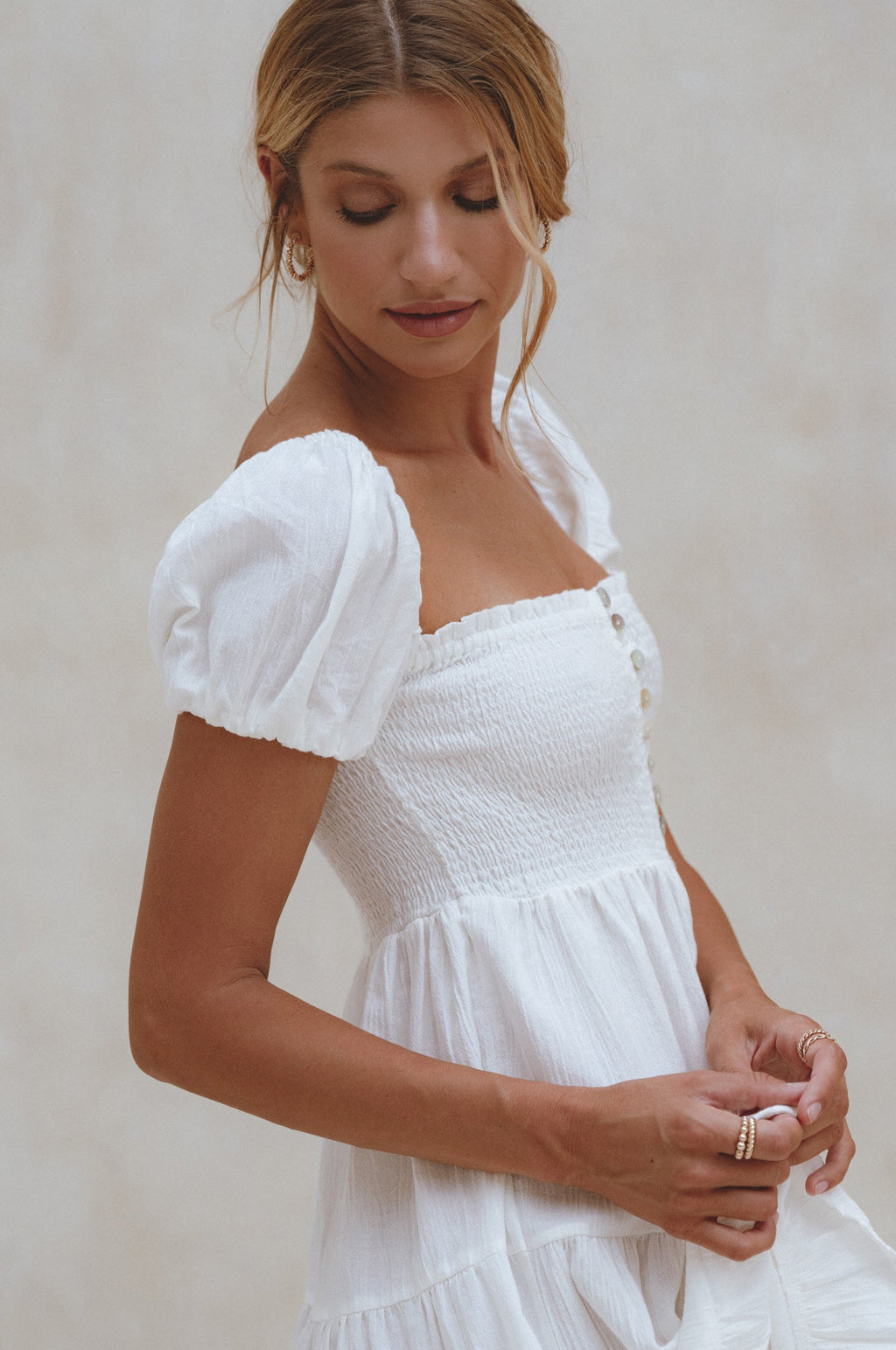 Buy Catalina Smocked Linen Mini Dress by Bali ELF