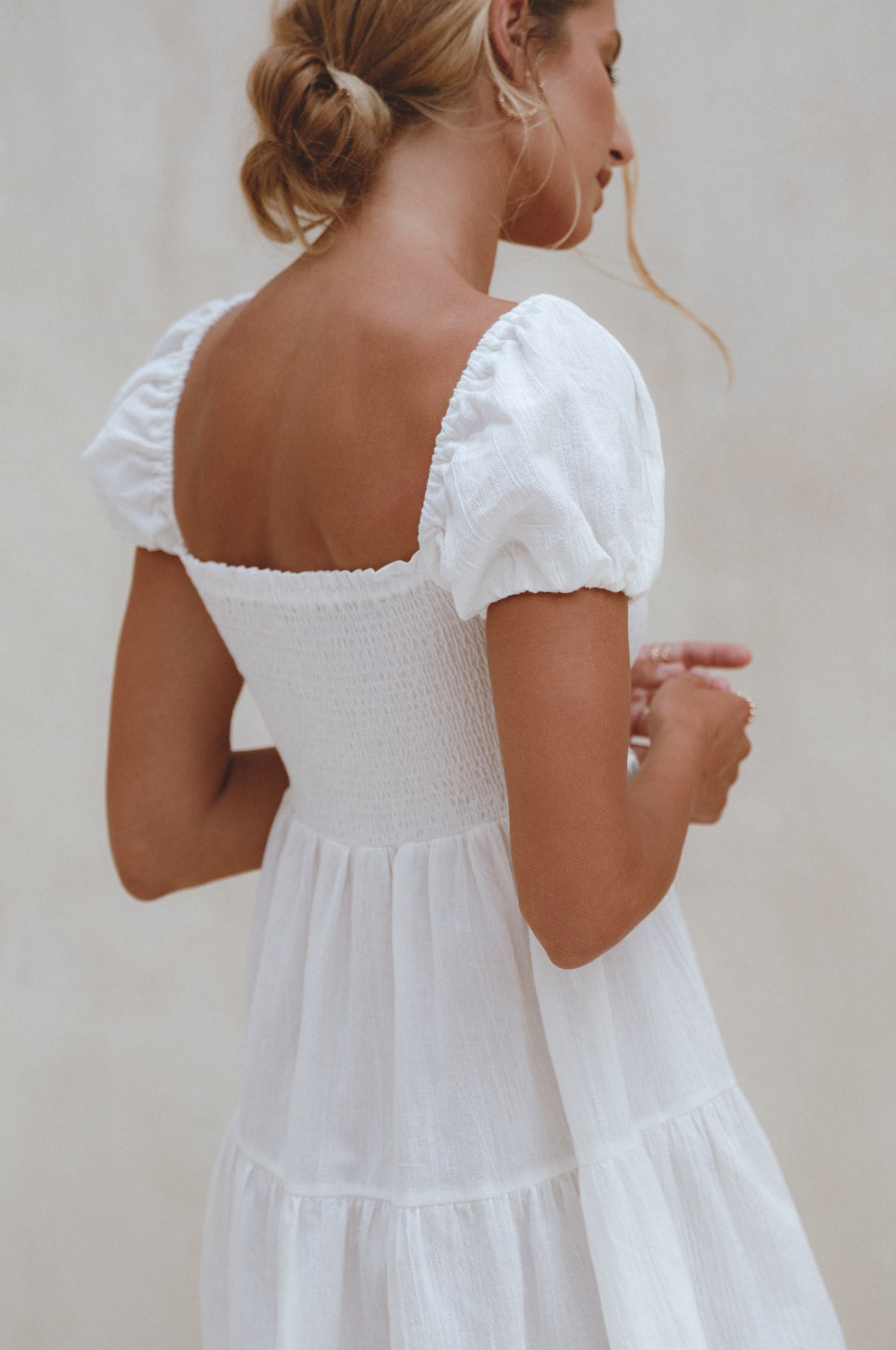 Buy Catalina Smocked Linen Mini Dress by Bali ELF