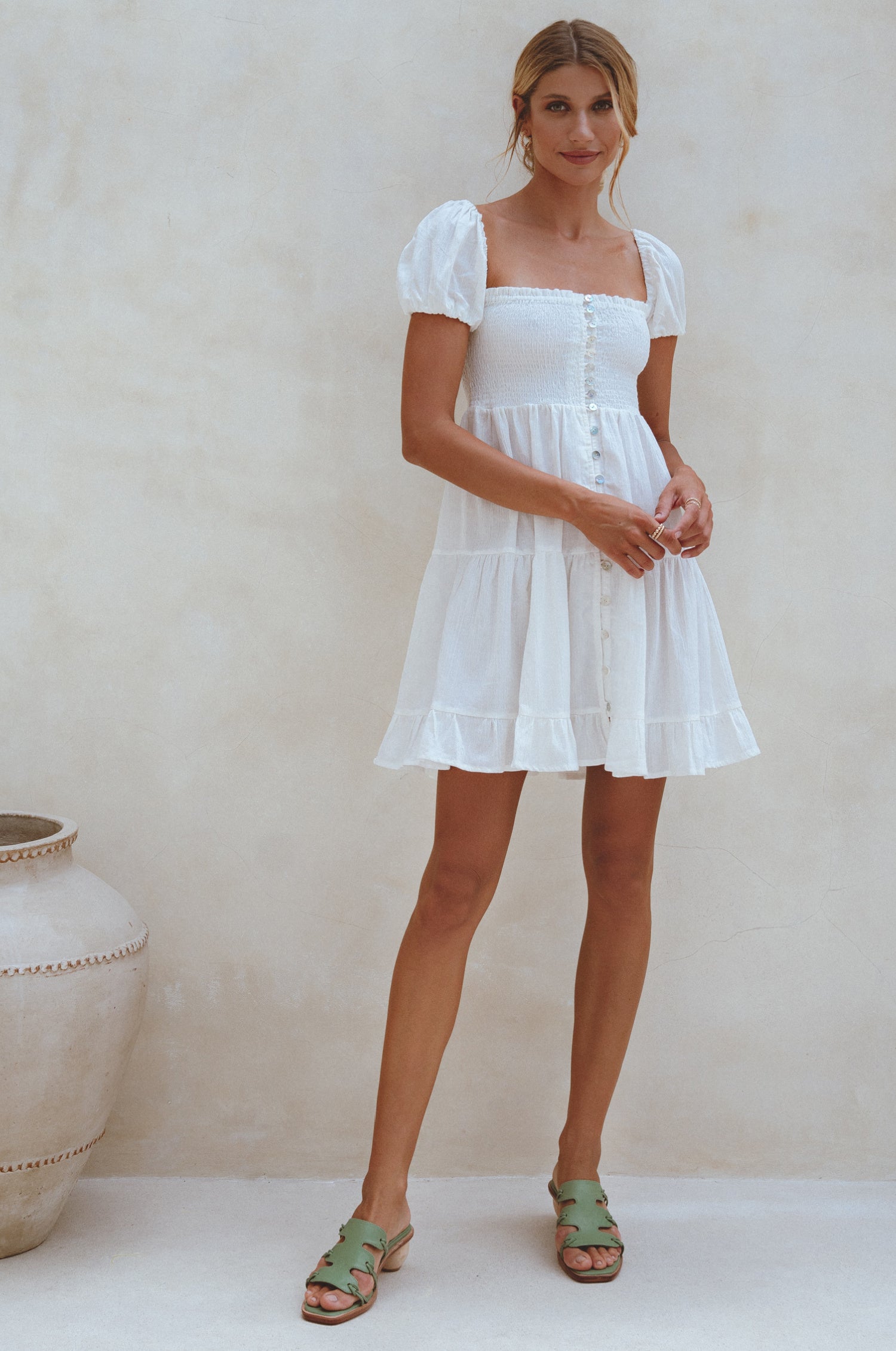 Buy Catalina Smocked Linen Mini Dress by Bali ELF