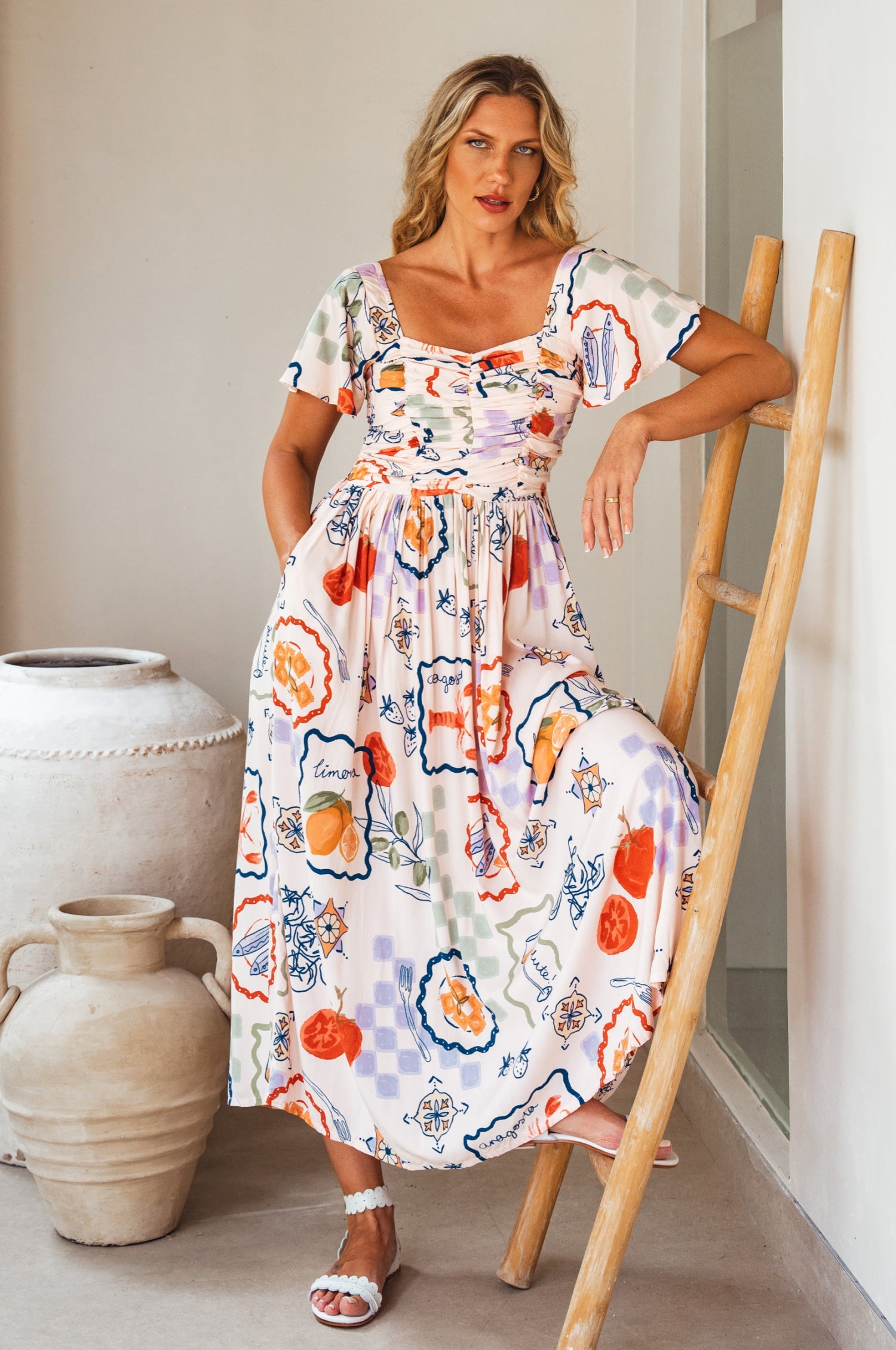 Buy Clemente Gathered Midi Dress by Bali ELF