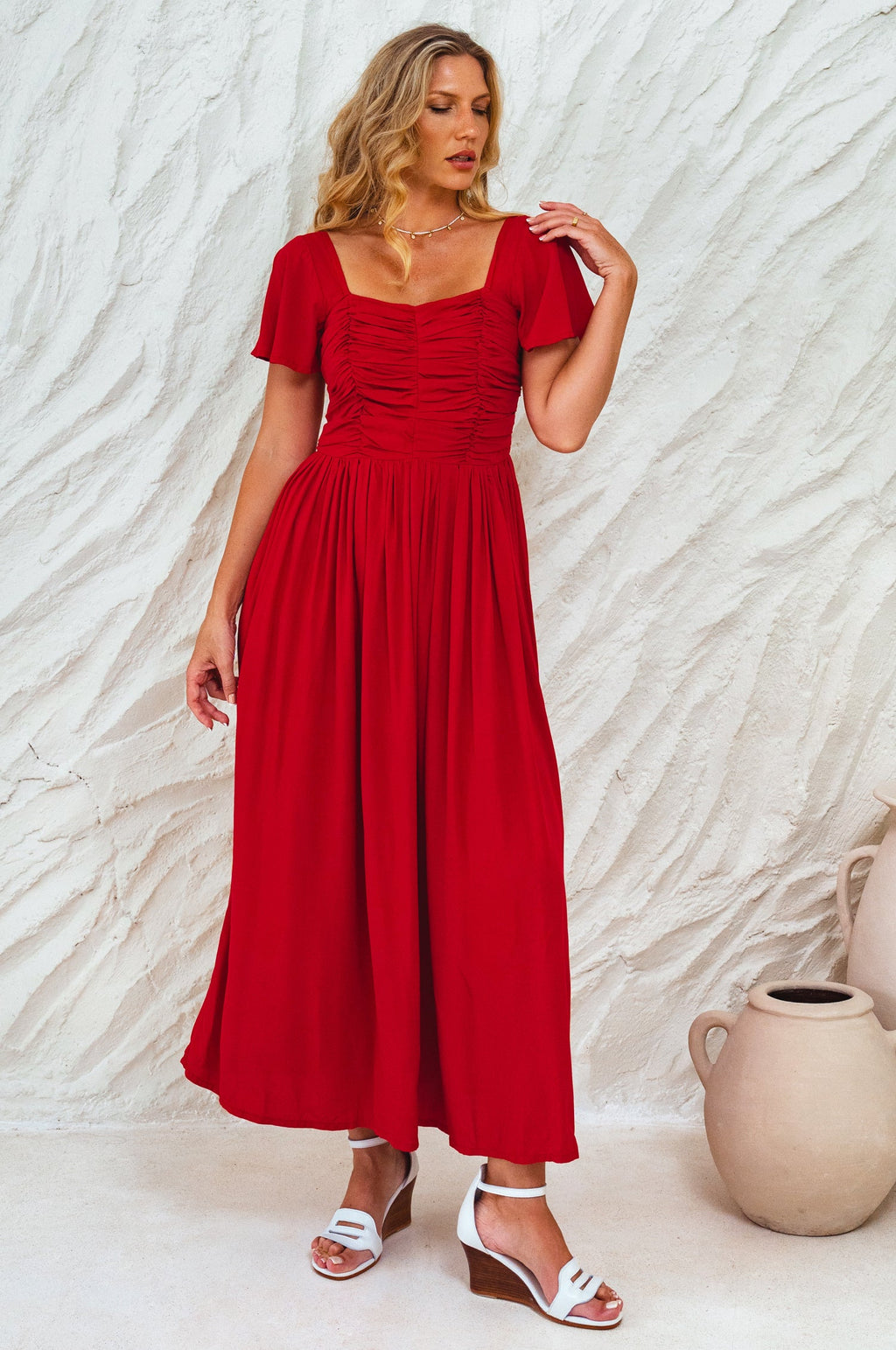 Buy Clemente Gathered Midi Dress by ELF