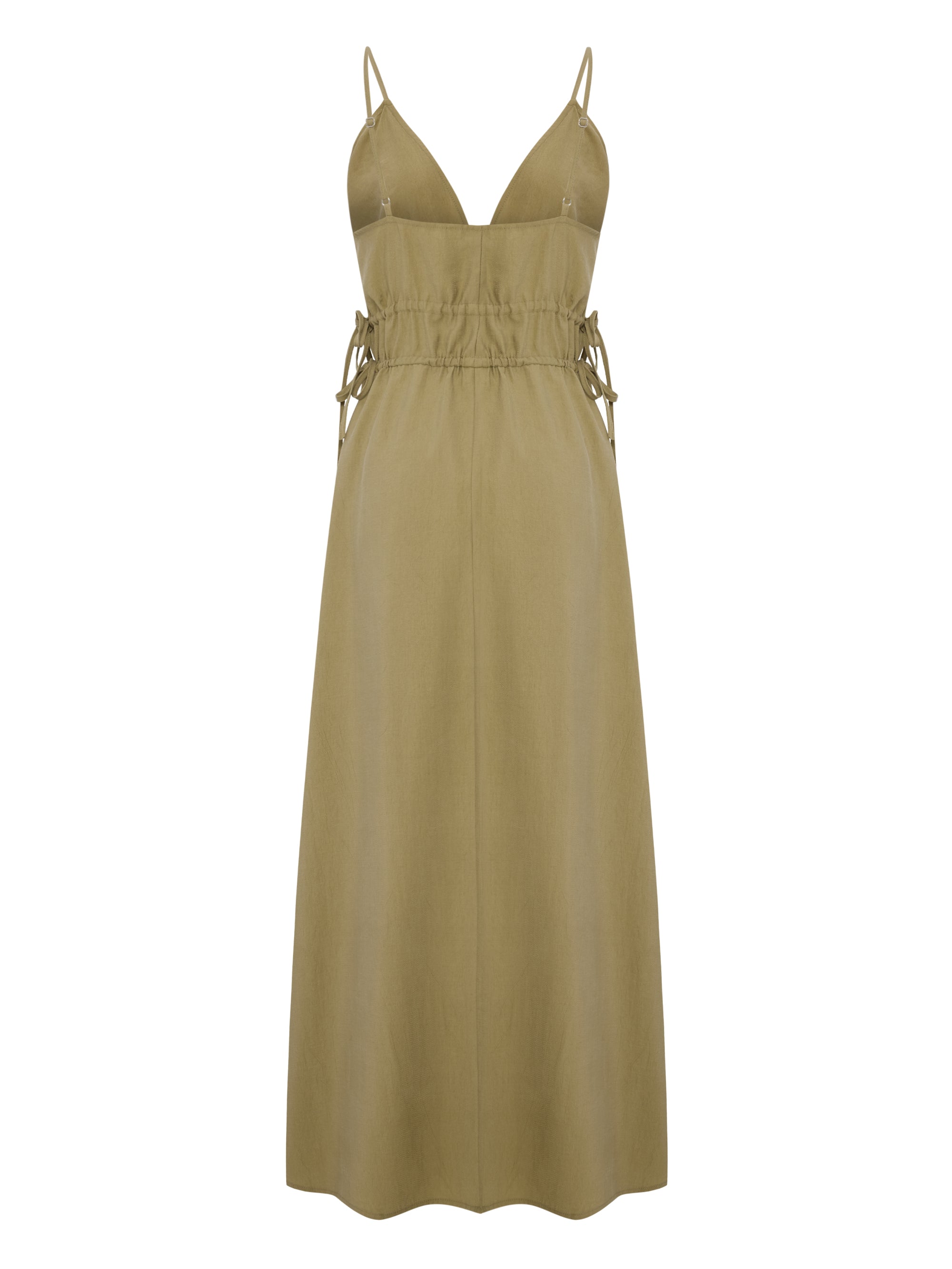 Buy Sofia Ties Maxi Dress - Khaki Green by The Handloom