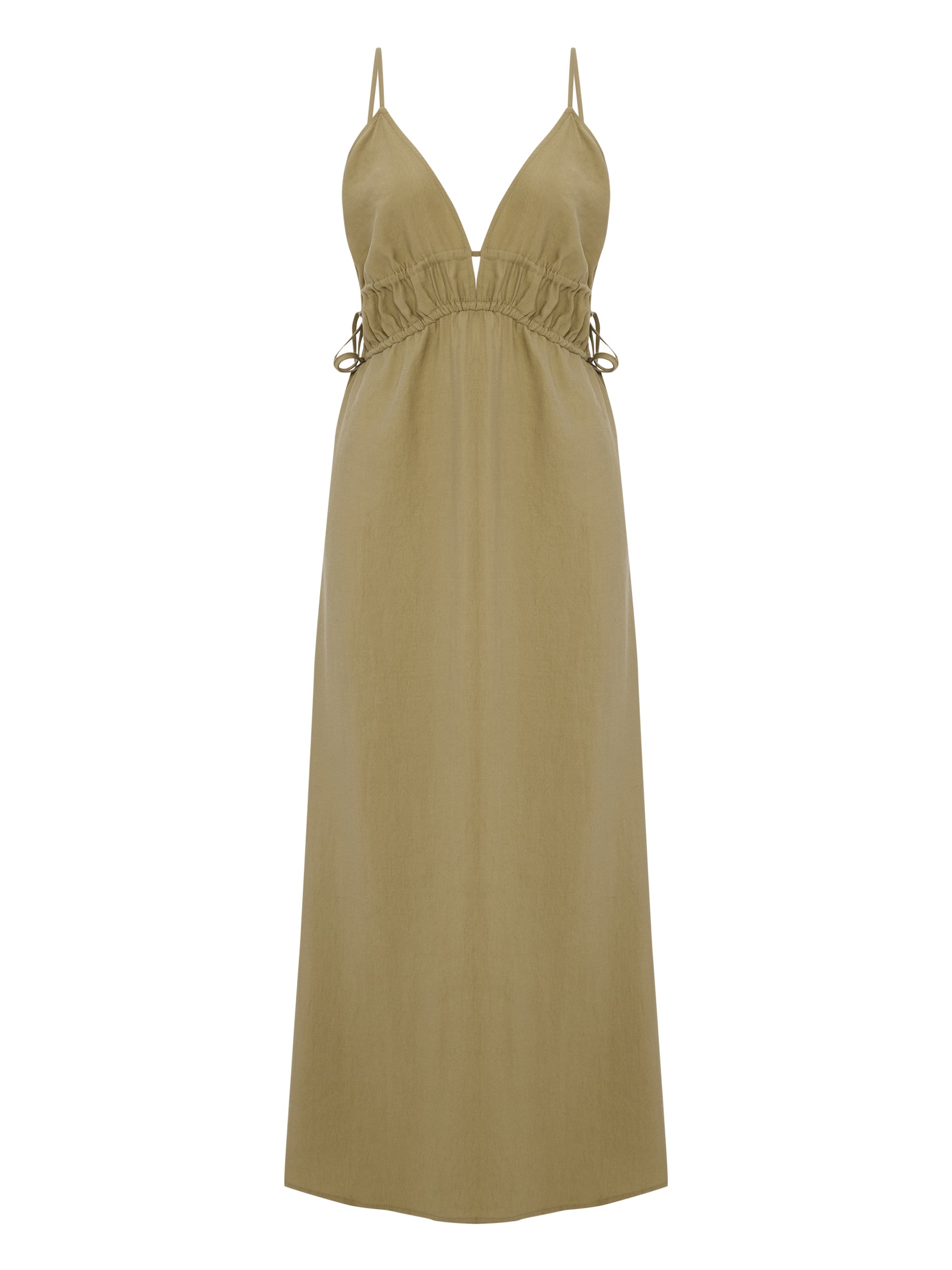 Buy Sofia Ties Maxi Dress - Khaki Green by The Handloom