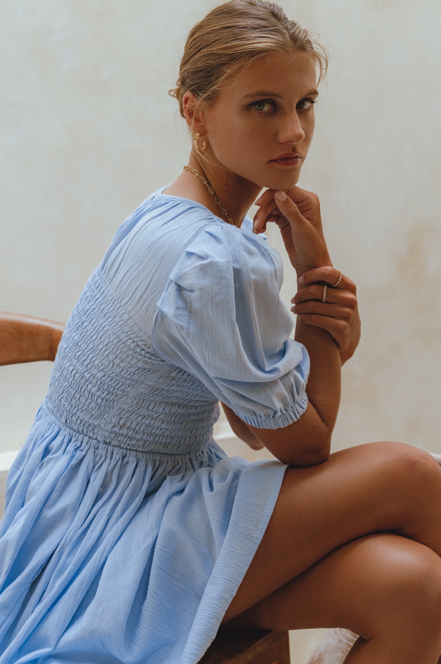 Elodie Smocked Linen Mini Dress