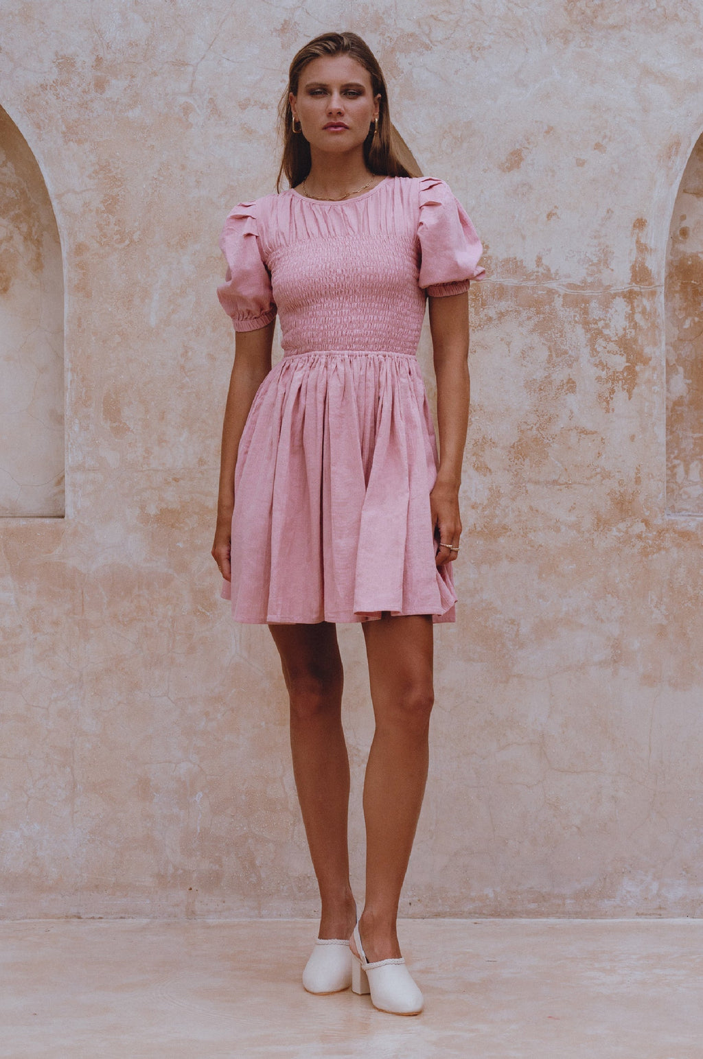Elodie Smocked Linen Mini Dress