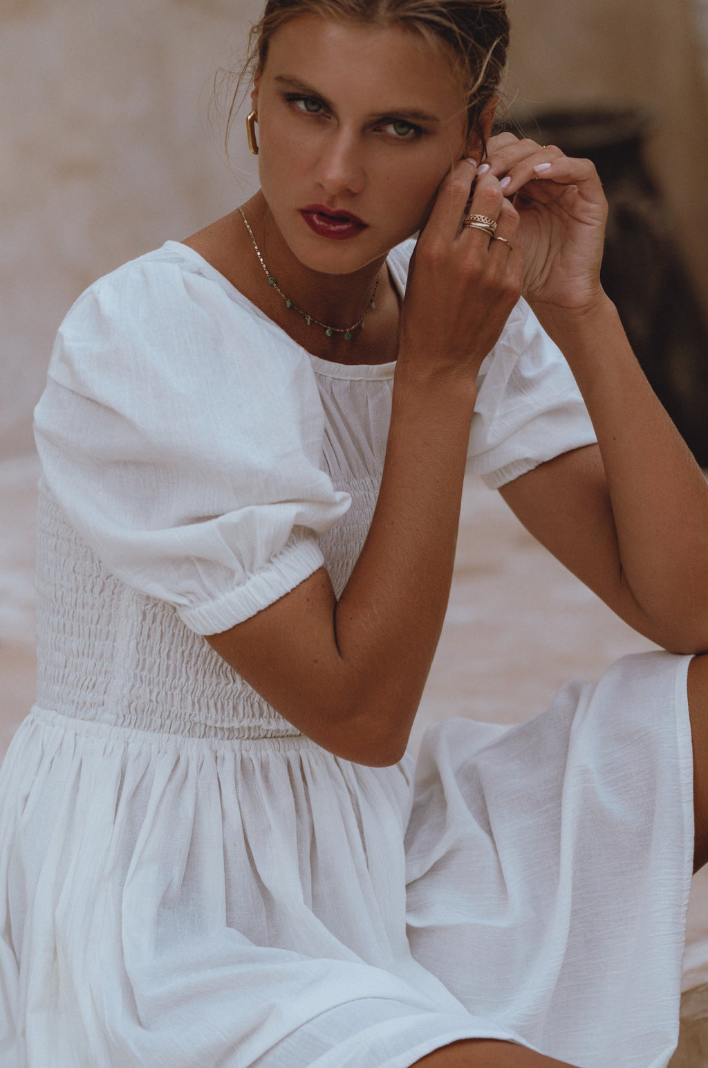 Elodie Smocked Linen Mini Dress