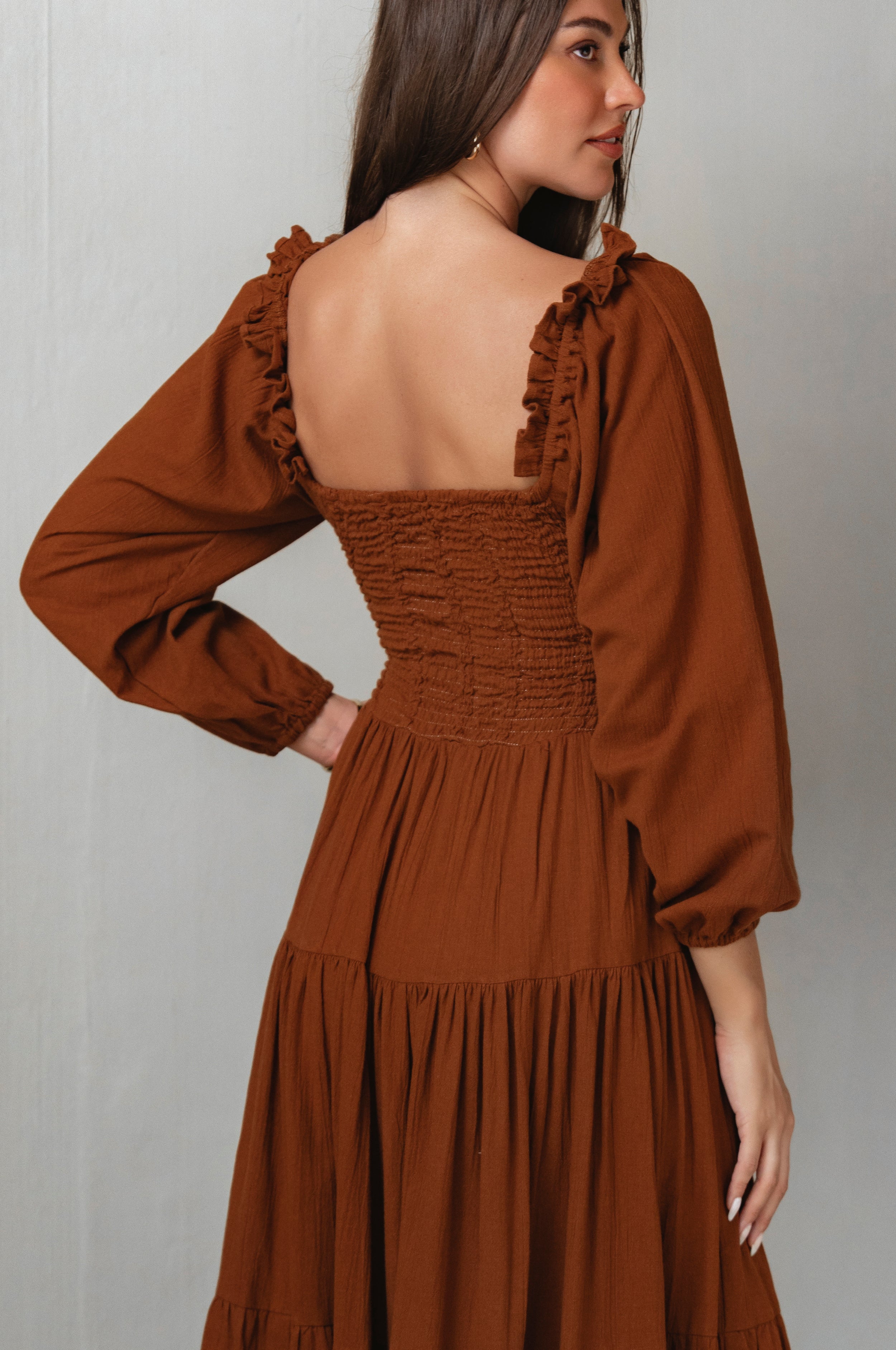 Evangeline Tiered Linen Midi Dress