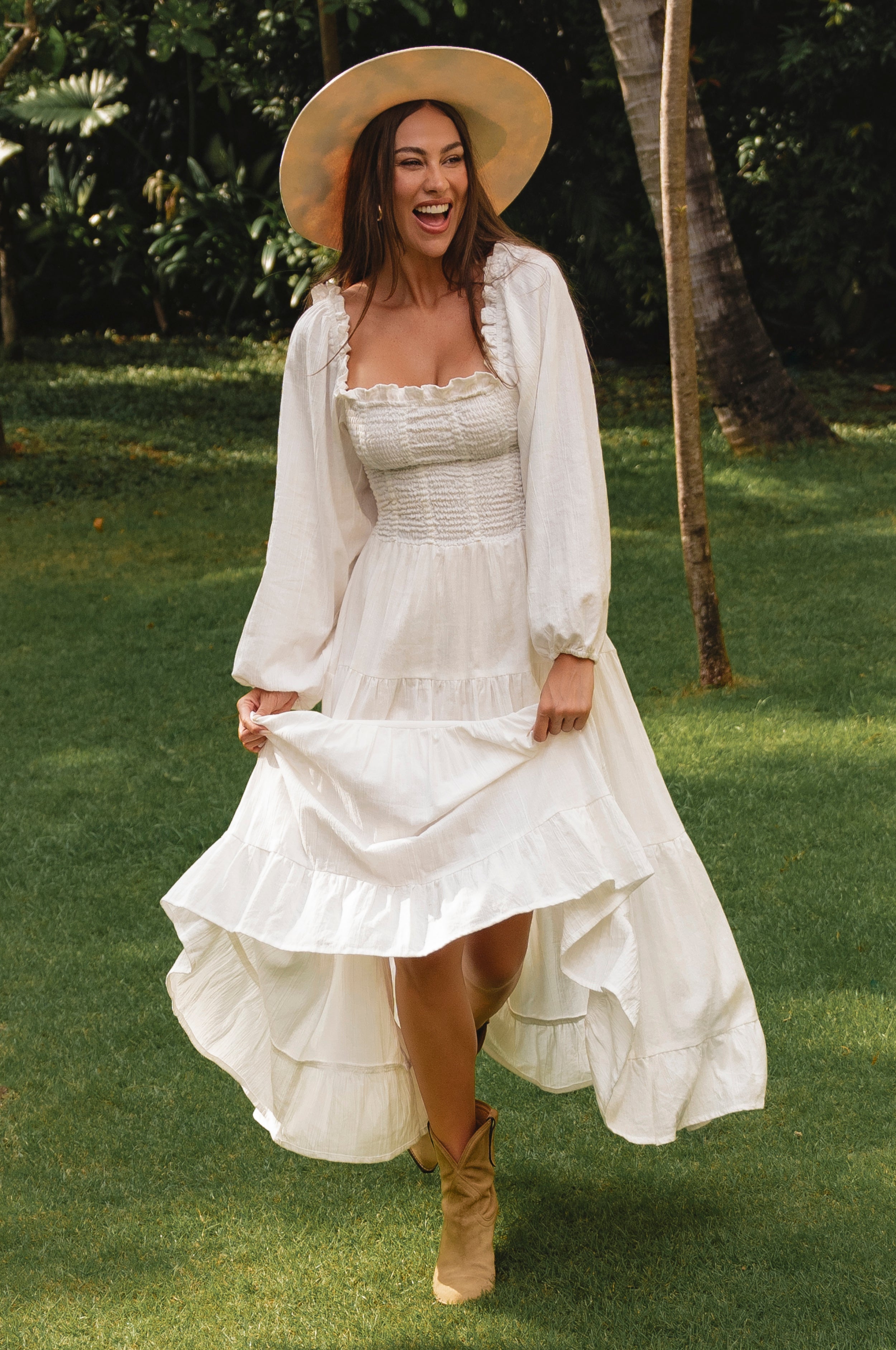 Evangeline Tiered Linen Midi Dress