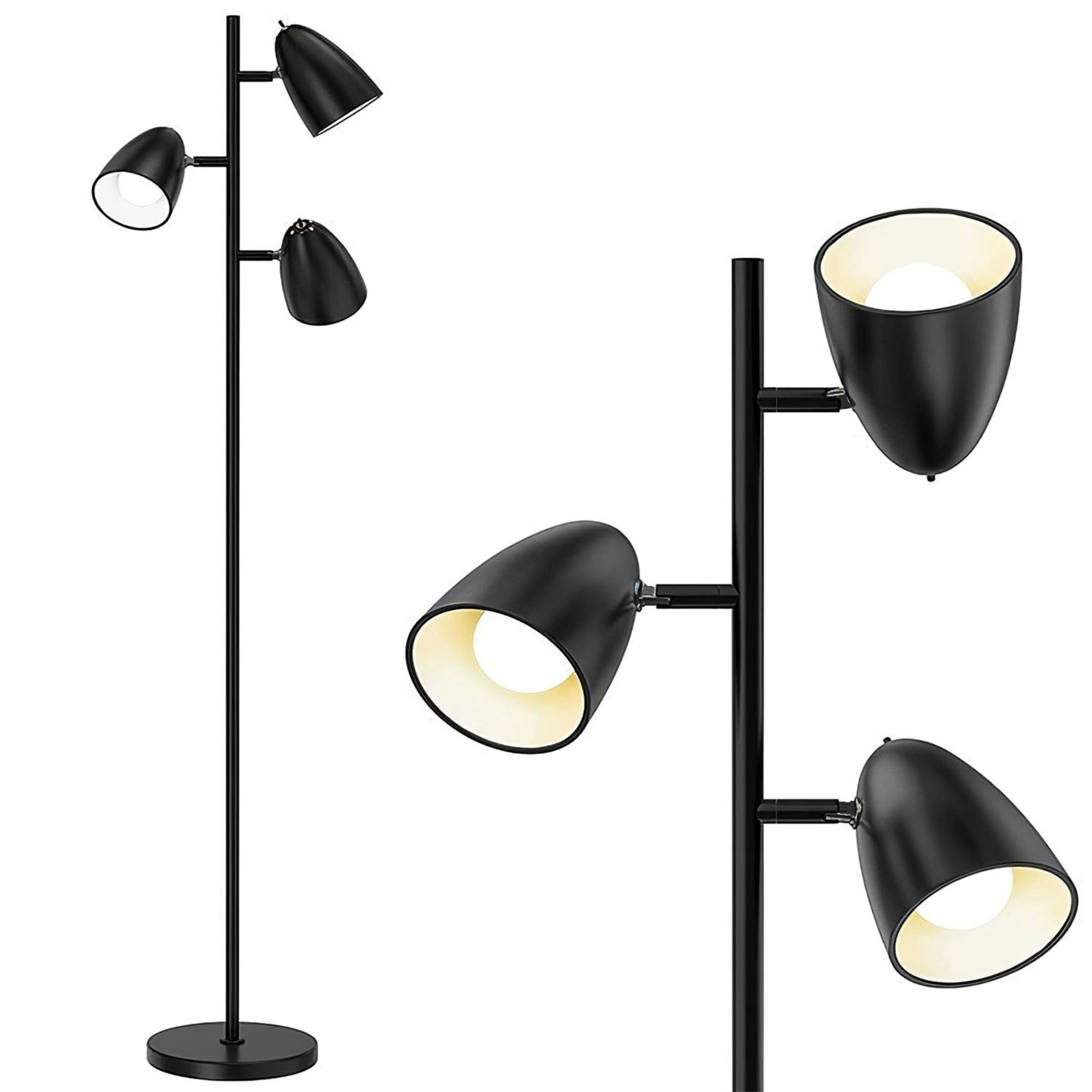 Black Tree Floor Lamp- 3 Color Temp Reading LED- 360° Adjustable- Separate Switch- Living Room/Bedroom Light